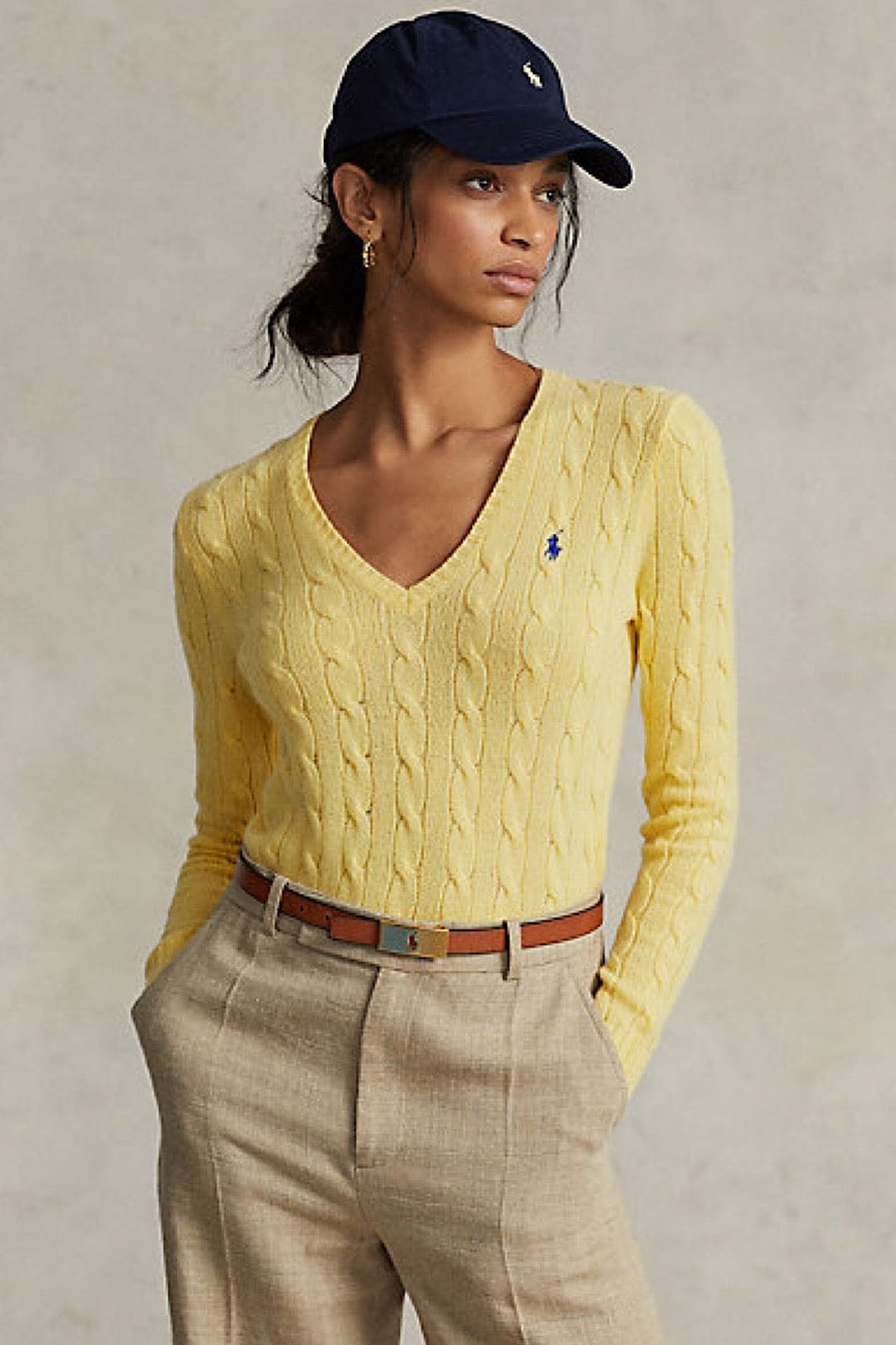 Polo Ralph Lauren Kaşmirli Slim Fit V Yaka Saç Örgü Yün Triko-Libas Trendy Fashion Store