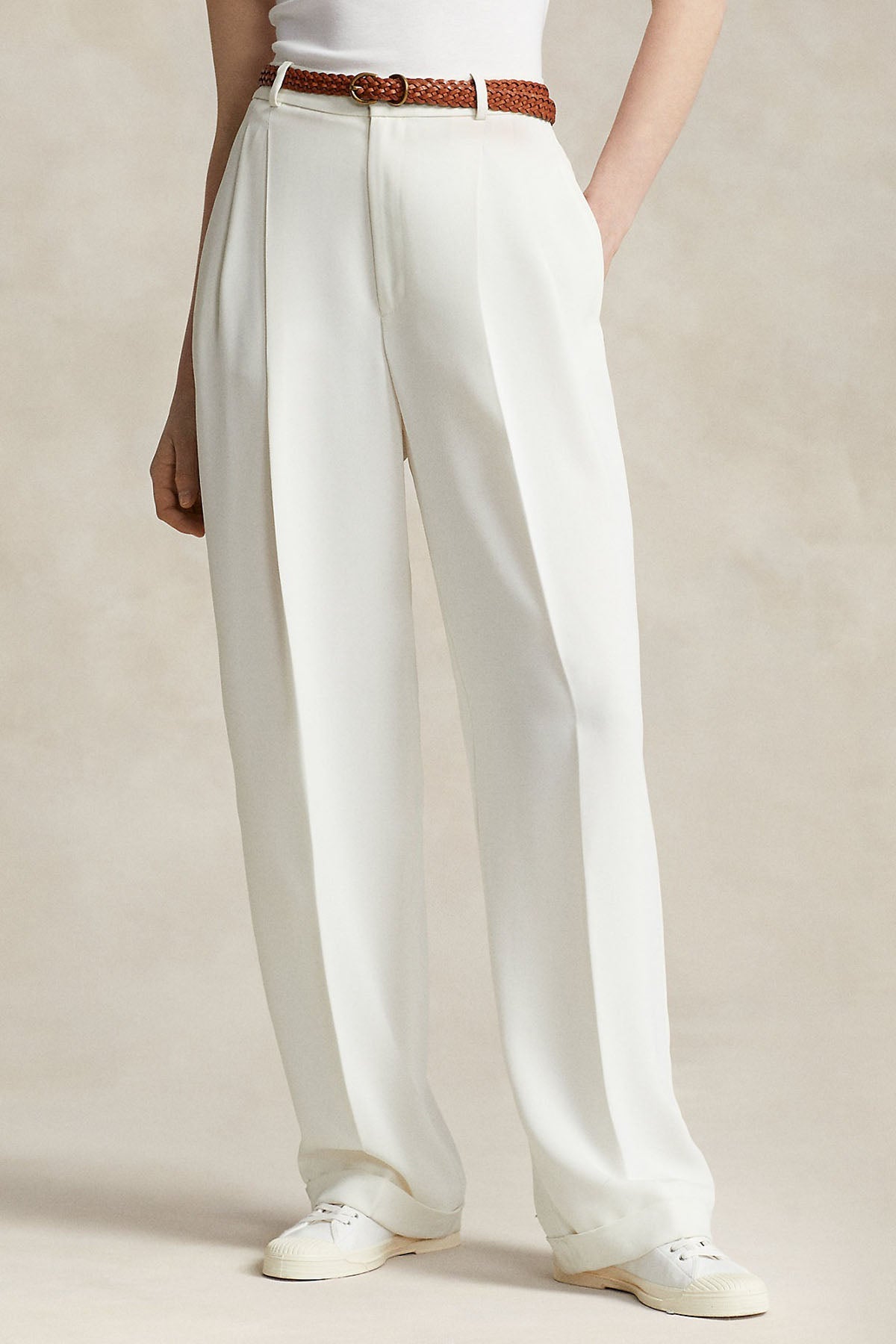 Polo Ralph Lauren Yüksek Bel Tek Pile Duble Paça Pantolon