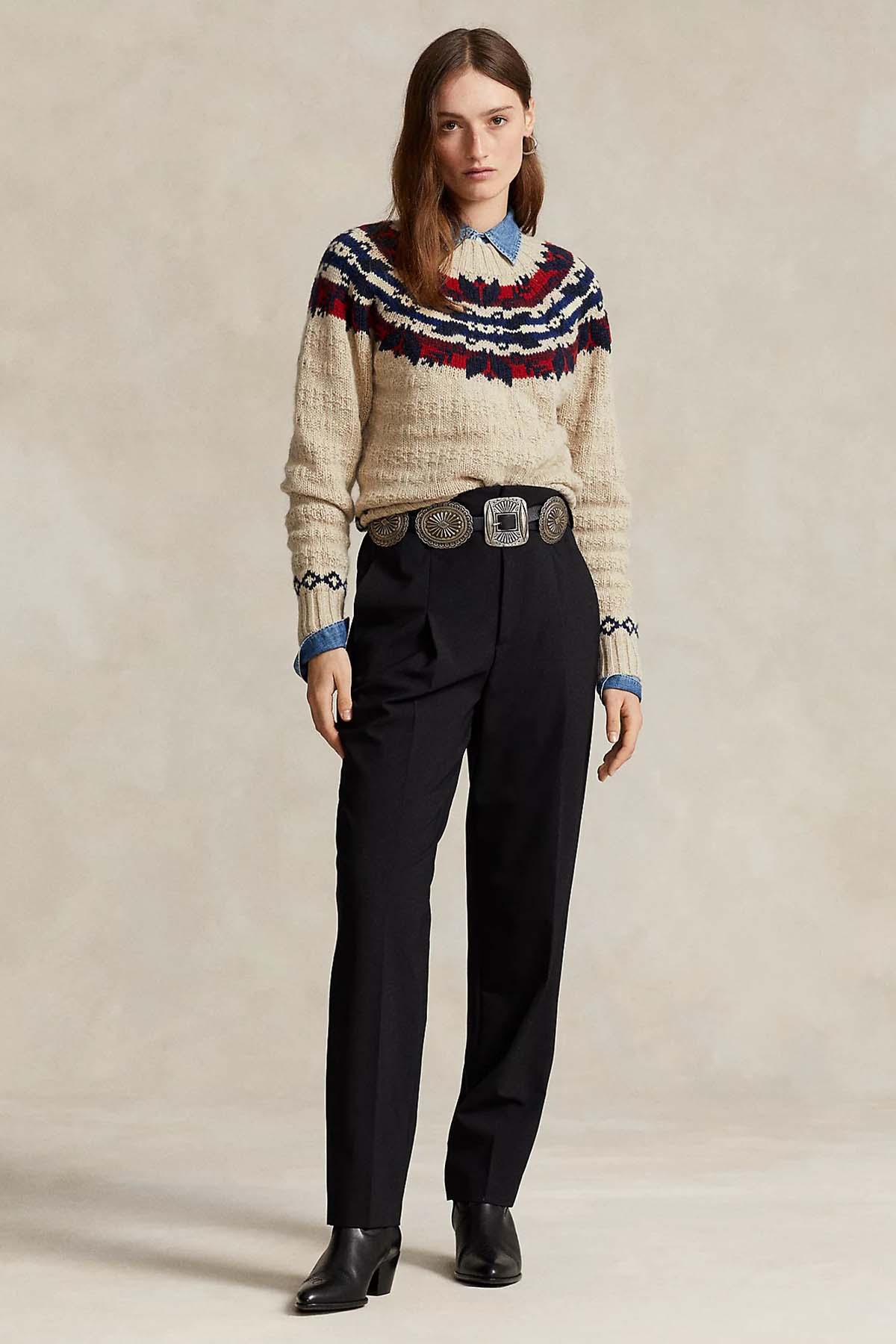 Polo Ralph Lauren Fire Isle Desenli Ketenli Yün Örgü Triko-Libas Trendy Fashion Store