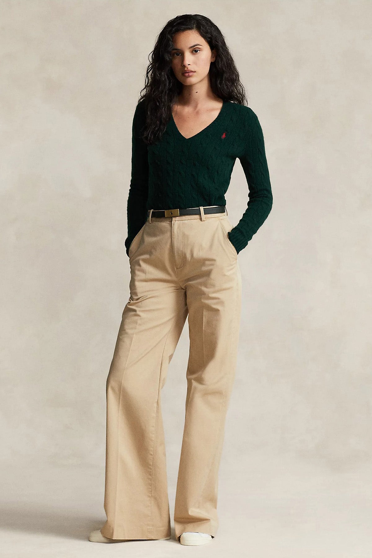 Polo Ralph Lauren Kaşmirli Slim Fit V Yaka Saç Örgü Yün Triko-Libas Trendy Fashion Store