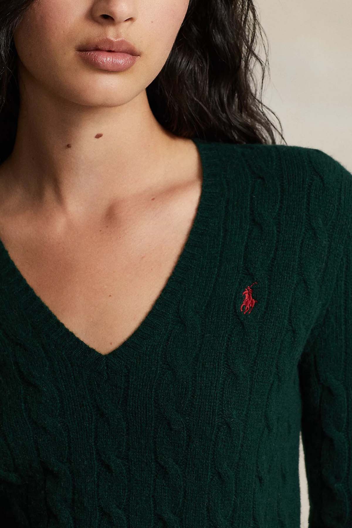 Polo Ralph Lauren Kaşmirli Slim Fit V Yaka Saç Örgü Yün Triko-Libas Trendy Fashion Store