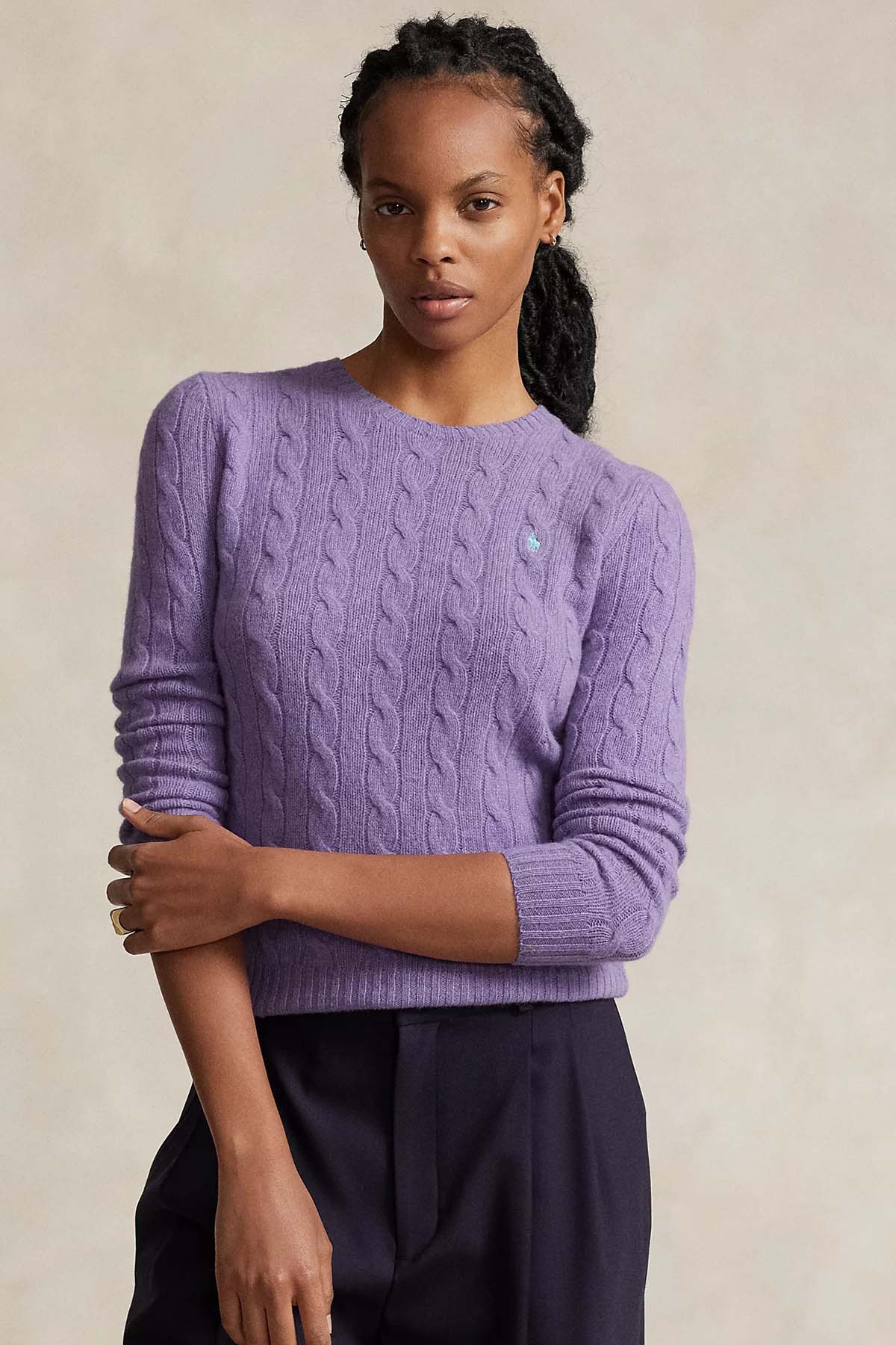 Polo Ralph Lauren Kaşmirli Slim Fit Yuvarlak Yaka Saç Örgü Yün Triko-Libas Trendy Fashion Store