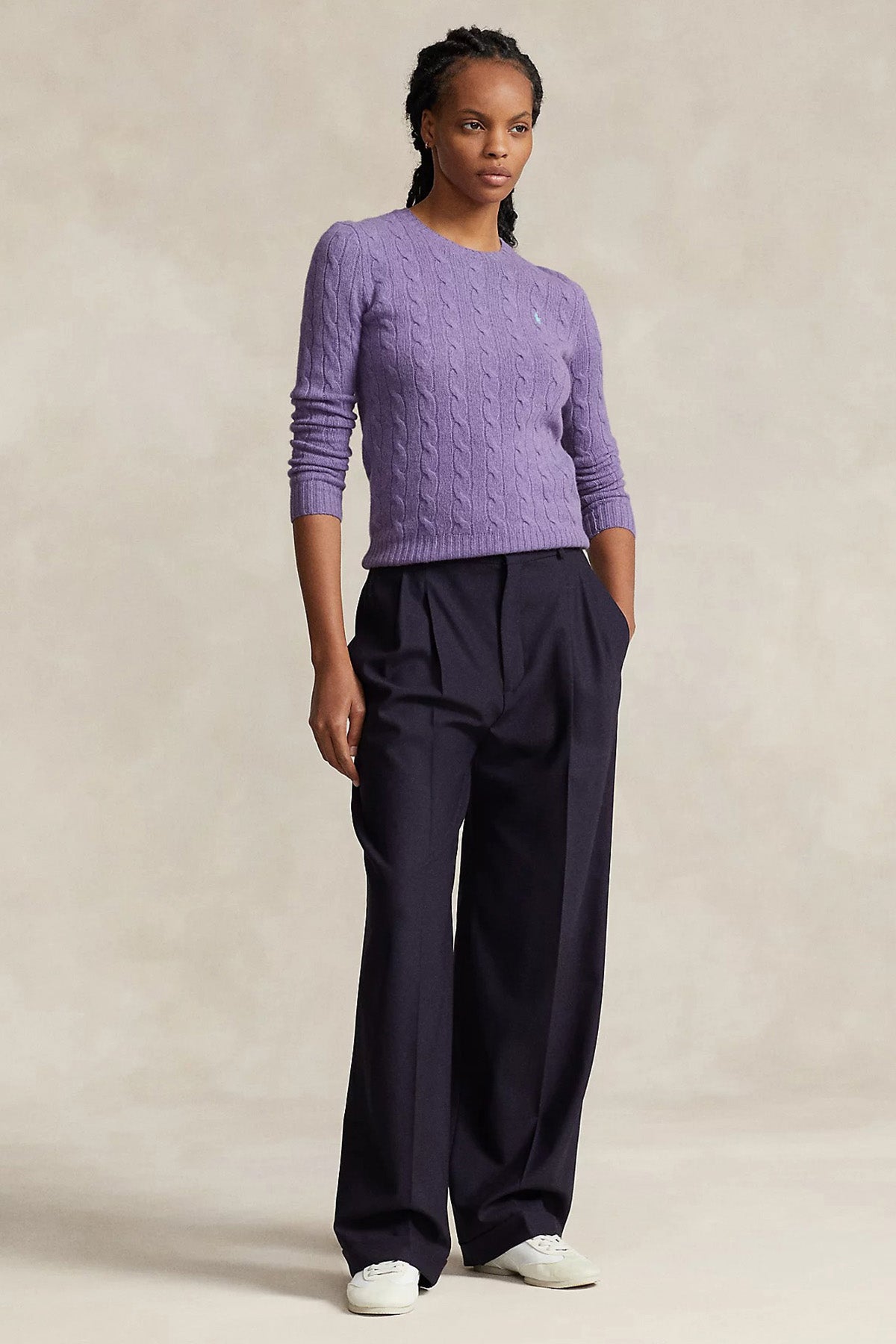 Polo Ralph Lauren Kaşmirli Slim Fit Yuvarlak Yaka Saç Örgü Yün Triko-Libas Trendy Fashion Store