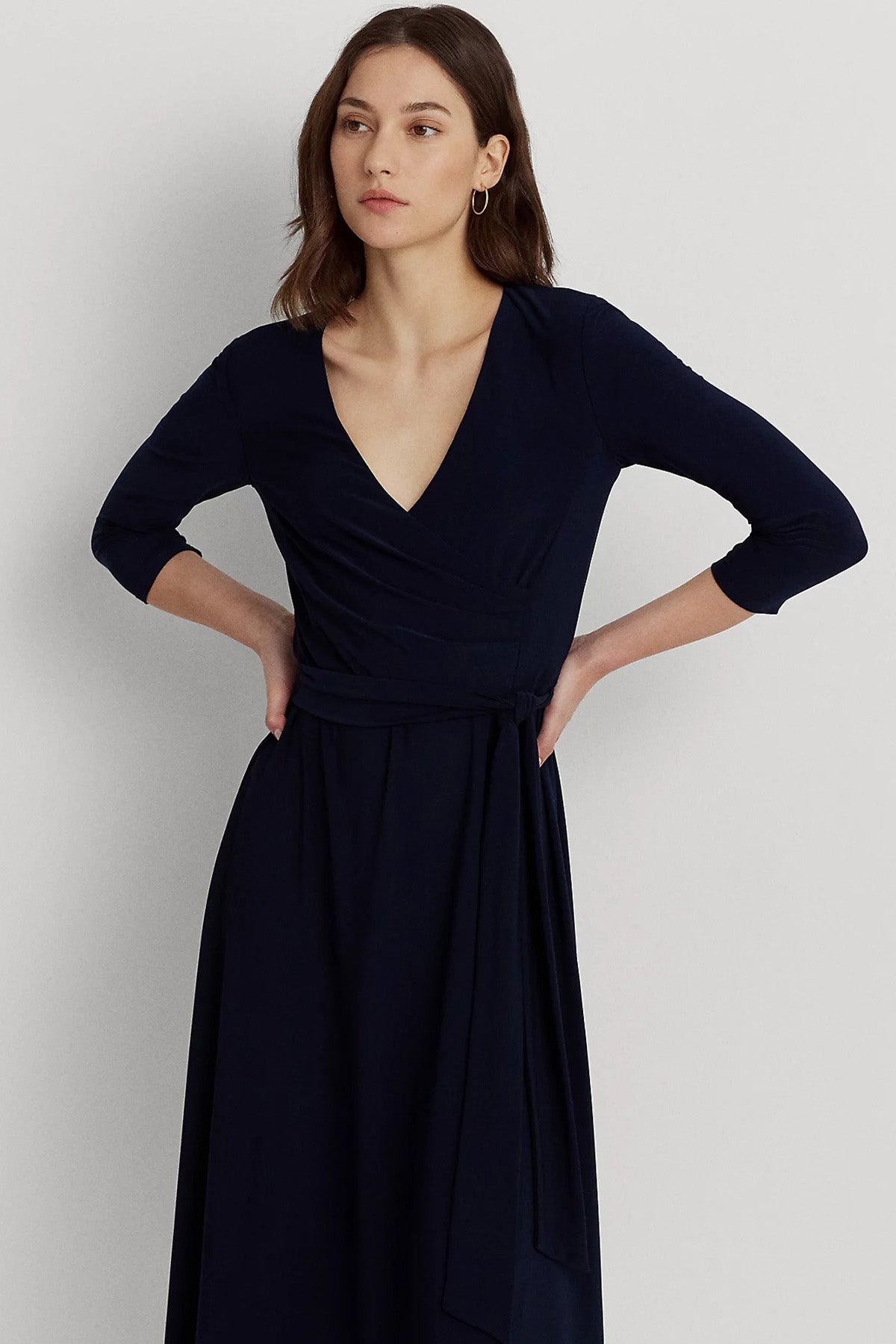 Polo Ralph Lauren V Yaka Belden Kuşaklı Midi Elbise-Libas Trendy Fashion Store