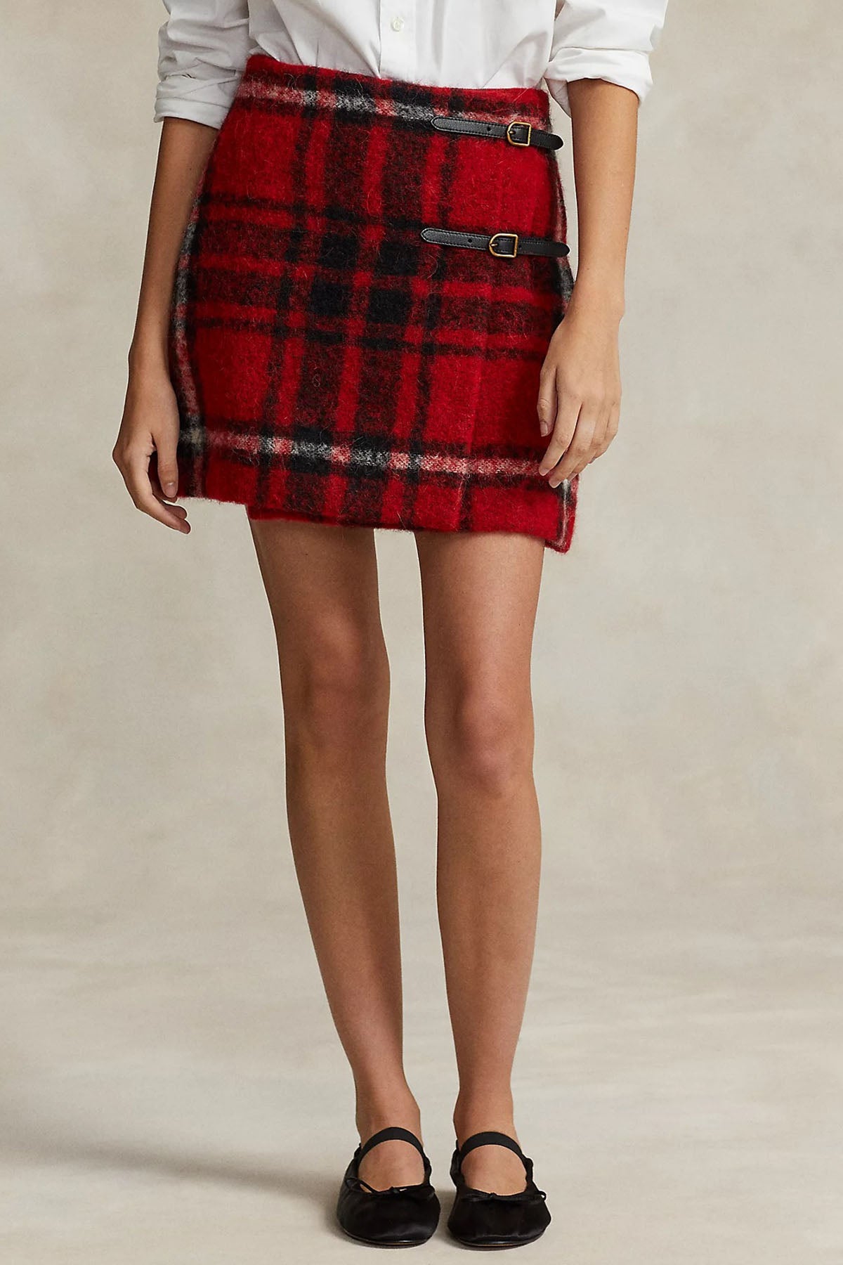 Polo Ralph Lauren Ekoseli Deri Kemer Detaylı Mini Yün Etek-Libas Trendy Fashion Store