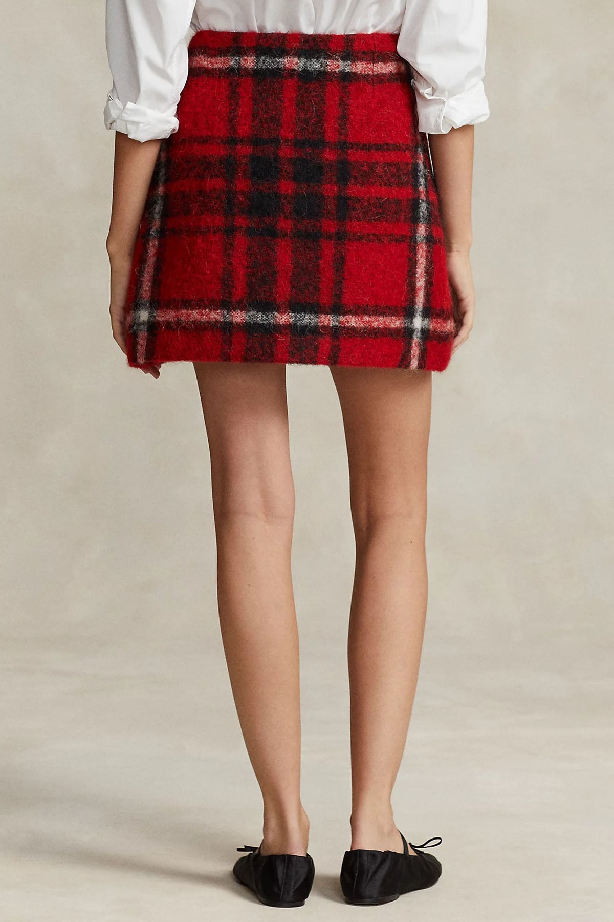 Polo Ralph Lauren Ekoseli Deri Kemer Detaylı Mini Yün Etek-Libas Trendy Fashion Store