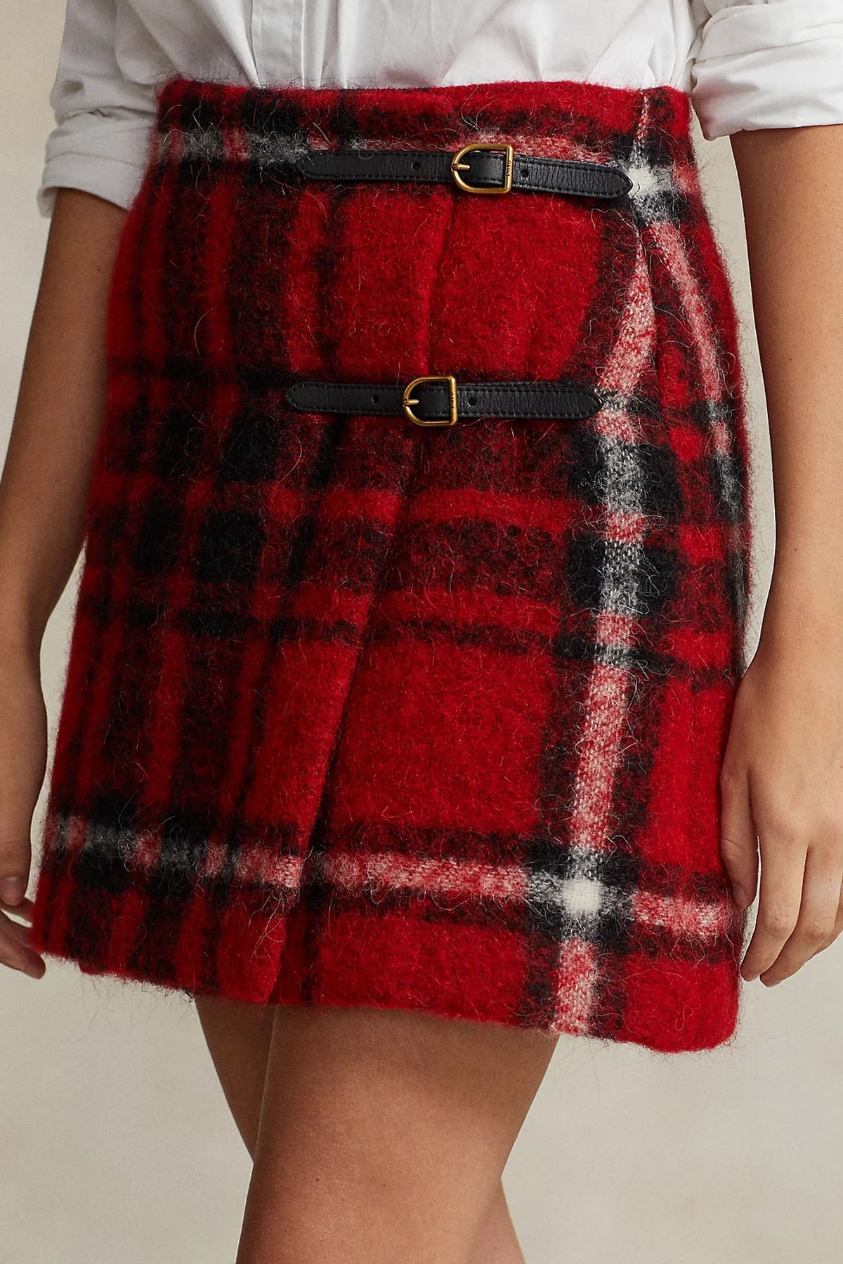 Polo Ralph Lauren Ekoseli Deri Kemer Detaylı Mini Yün Etek-Libas Trendy Fashion Store