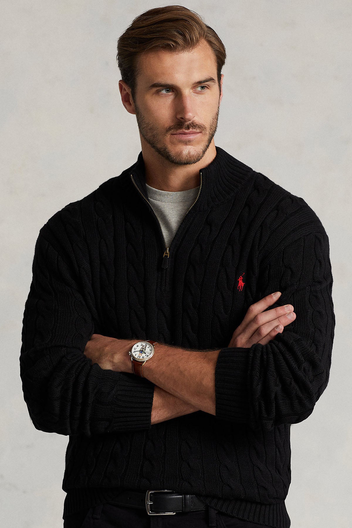 Polo Ralph Lauren Yarım Fermuarlı Dik Yaka Saç Örgü Triko-Libas Trendy Fashion Store