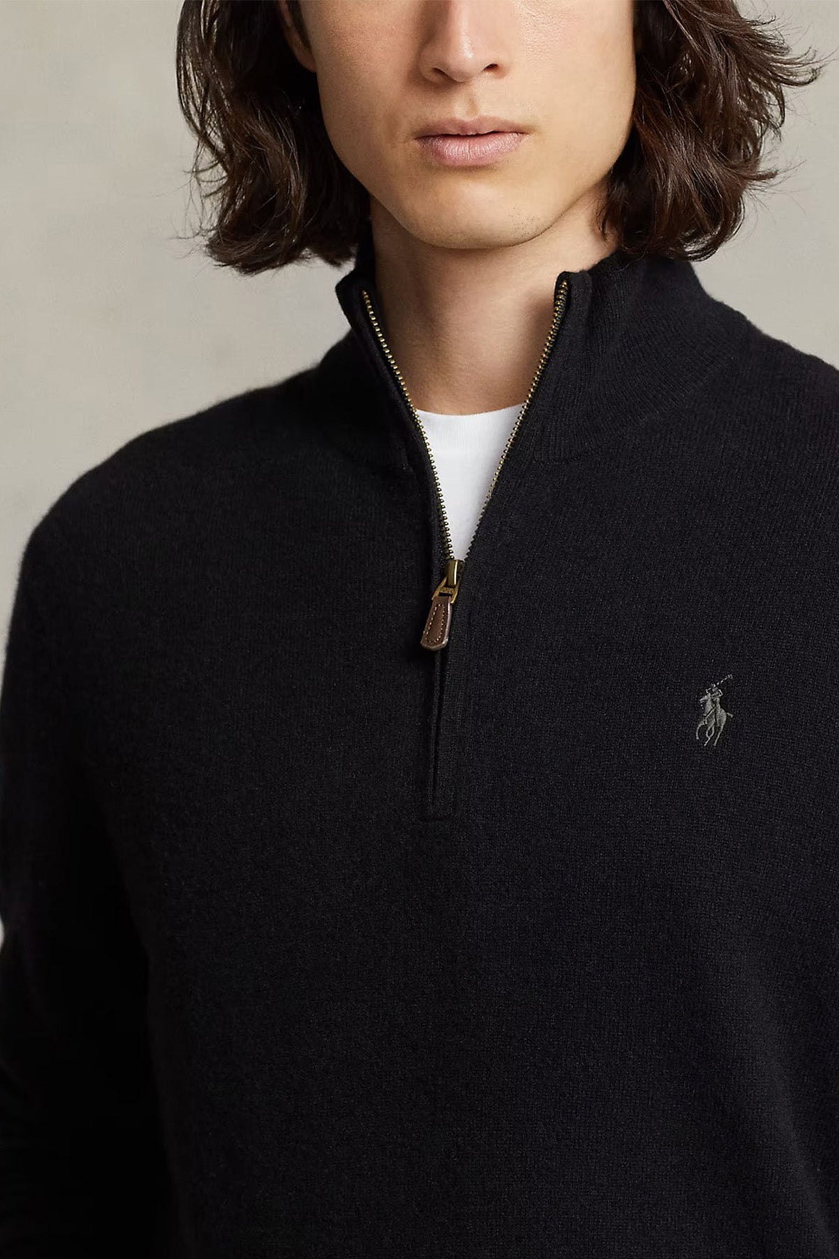 Polo Ralph Lauren Dik Yaka Yarım Fermuarlı Örgü Yün Triko-Libas Trendy Fashion Store