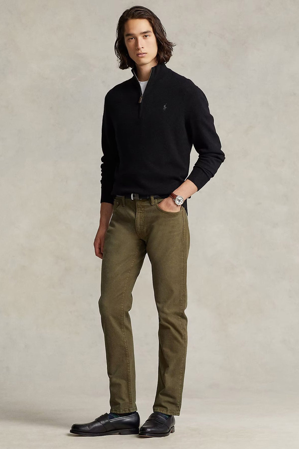 Polo Ralph Lauren Dik Yaka Yarım Fermuarlı Örgü Yün Triko-Libas Trendy Fashion Store