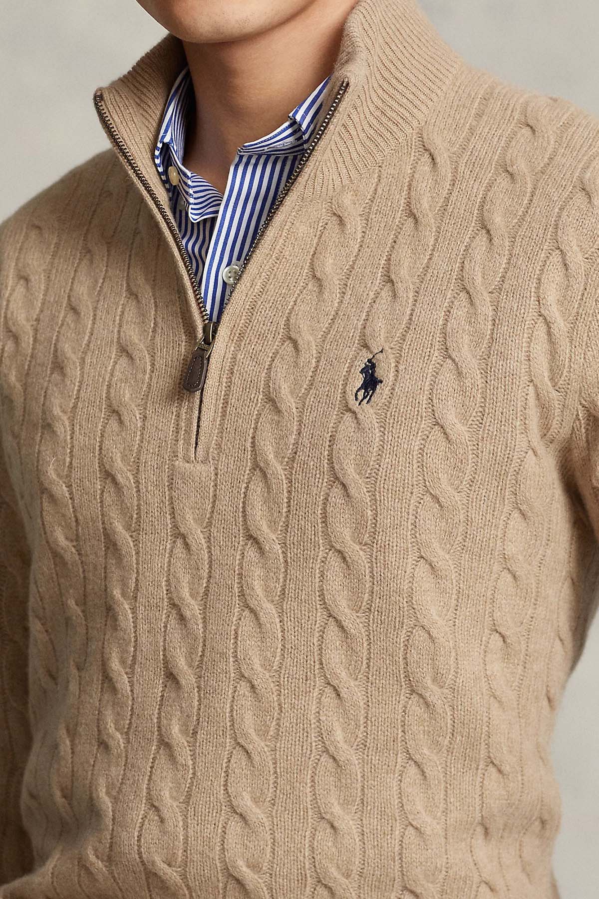 Polo Ralph Lauren Yarım Fermuarlı Dik Yaka Saç Örgü Kaşmirli Yün Triko-Libas Trendy Fashion Store