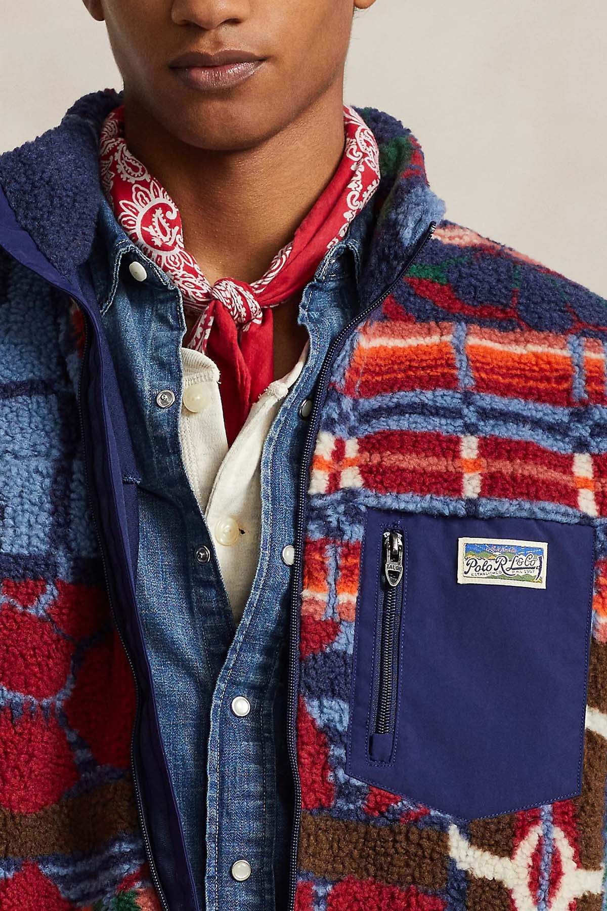 Polo Ralph Lauren Patchwork Etnik Desenli Polar Ceket-Libas Trendy Fashion Store