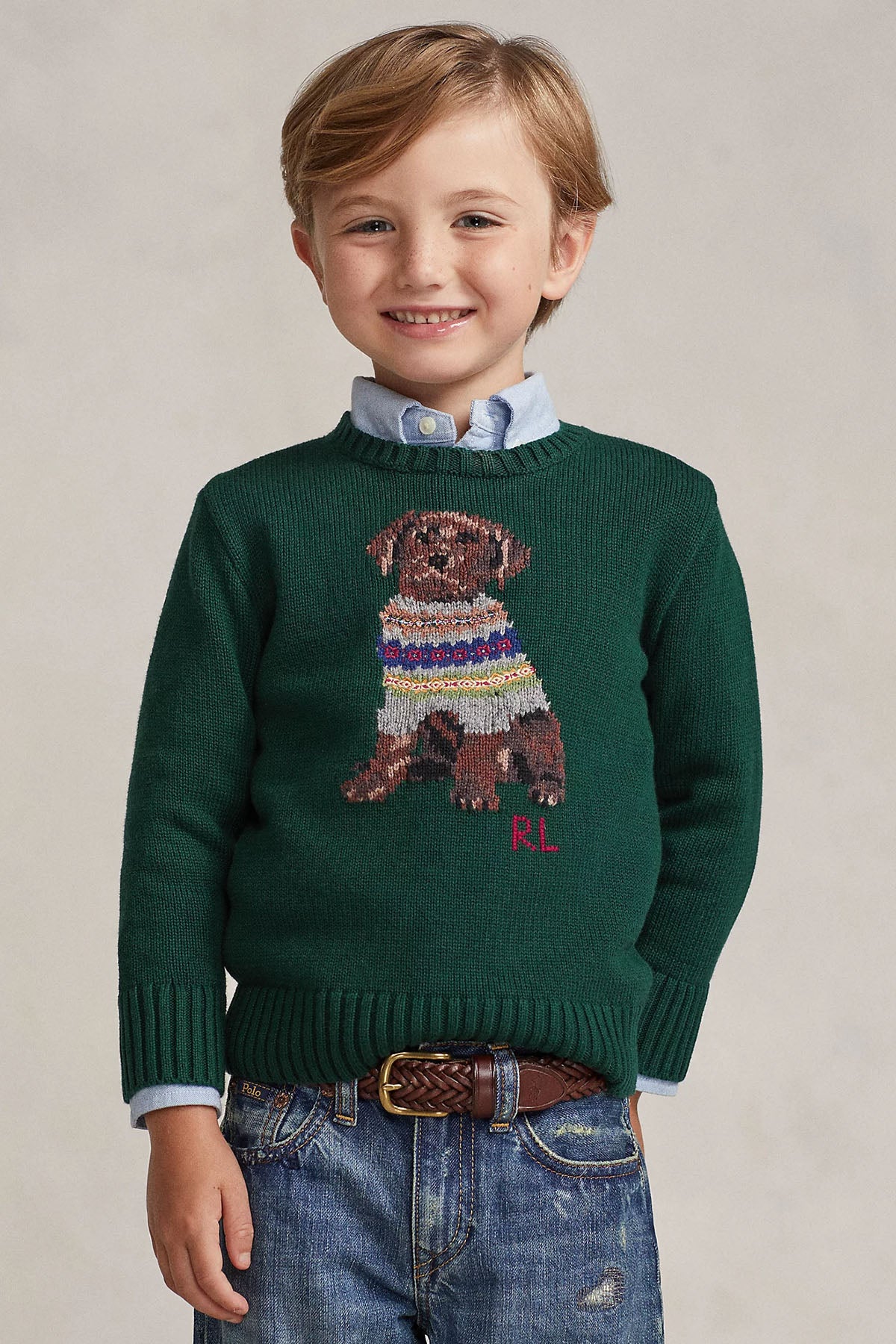 Polo Ralph Lauren Kids 2-6 Yaş Unisex Çocuk Köpek Temalı Örgü Triko-Libas Trendy Fashion Store