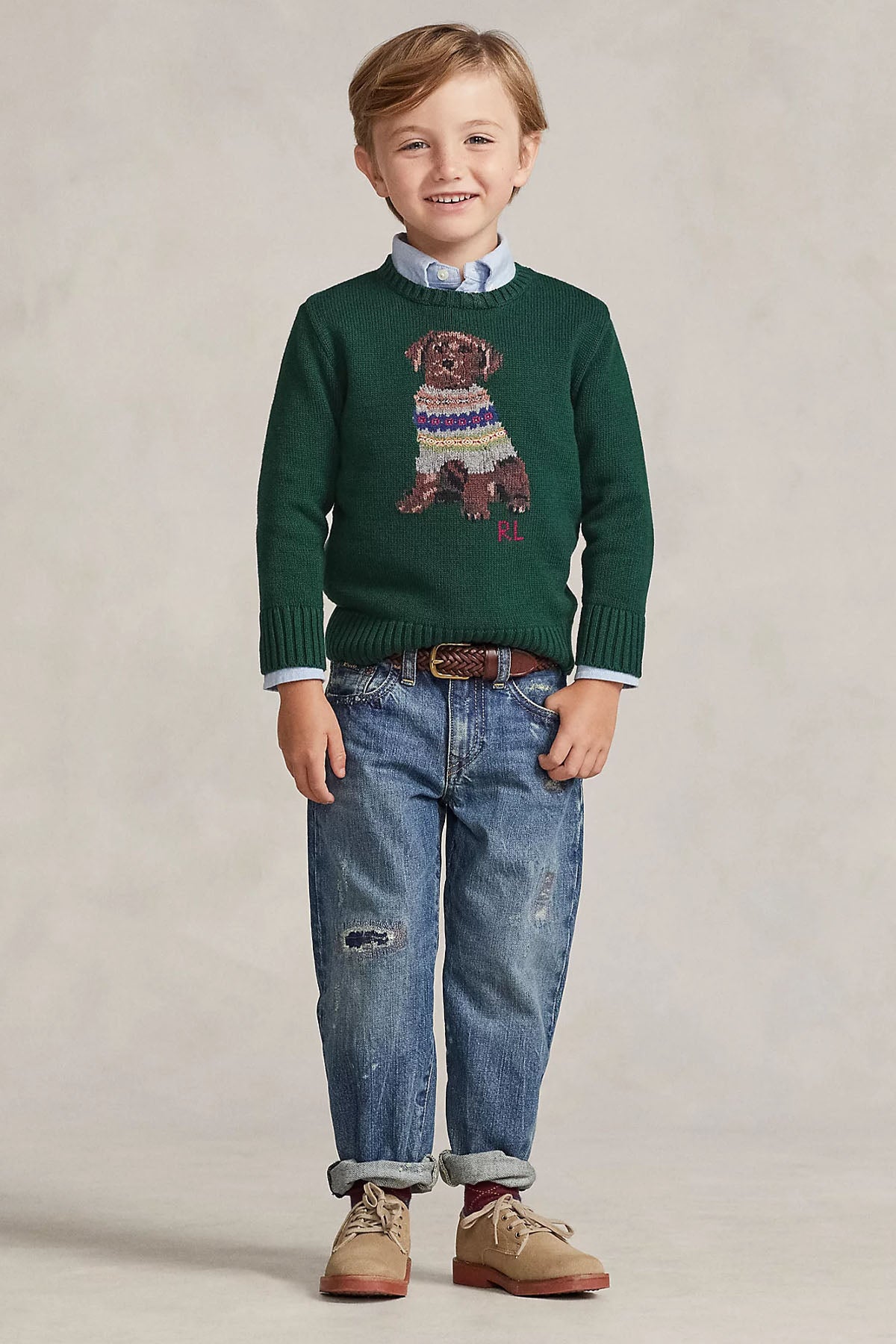 Polo Ralph Lauren Kids 2-6 Yaş Unisex Çocuk Köpek Temalı Örgü Triko-Libas Trendy Fashion Store