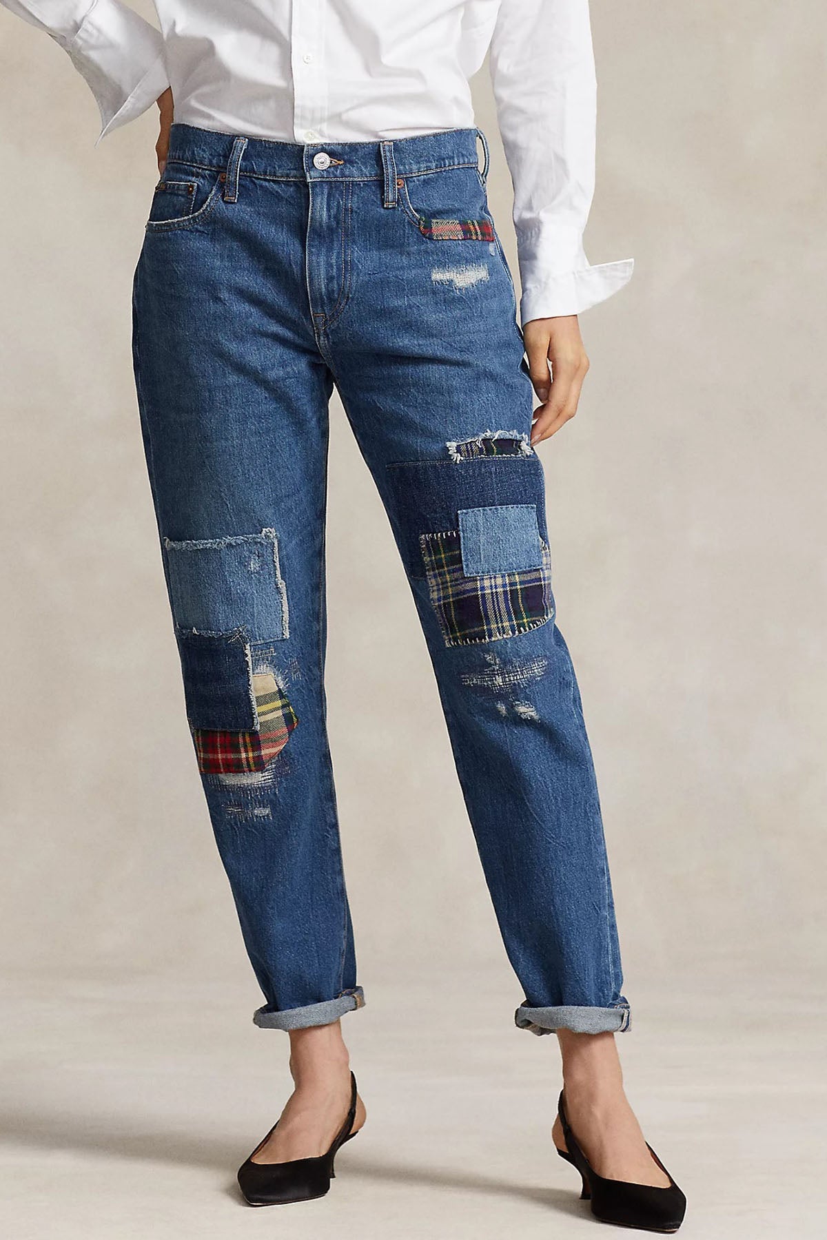 Polo Ralph Lauren Slim Boyfriend ワッペンデニム Polo Ralph Lauren Slim Boyfriend Fit Patchwork Yamalı Jeans