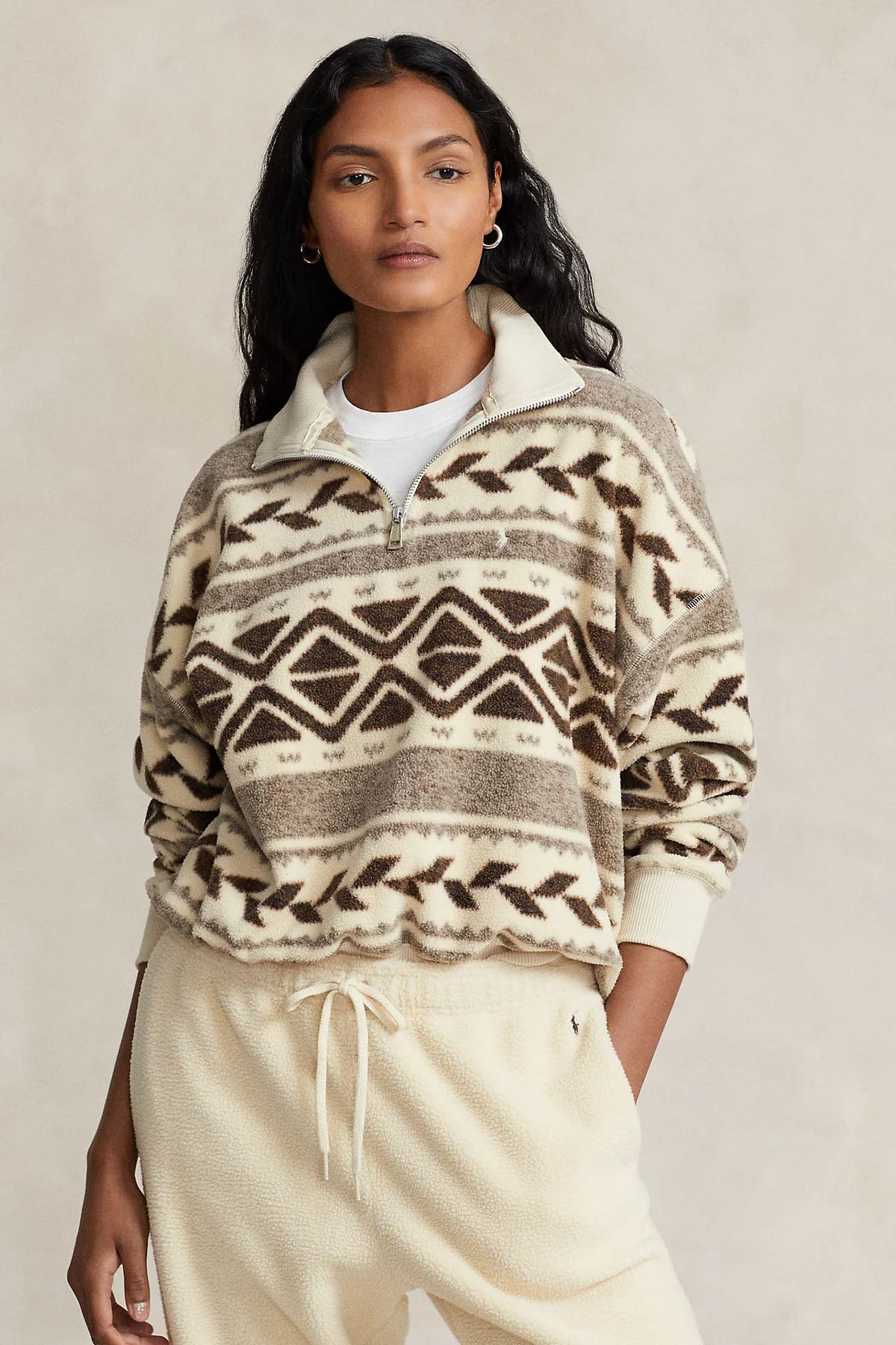 Polo Ralph Lauren Yarım Fermuarlı Dik Yaka Desenli Polar Sweatshirt-Libas Trendy Fashion Store