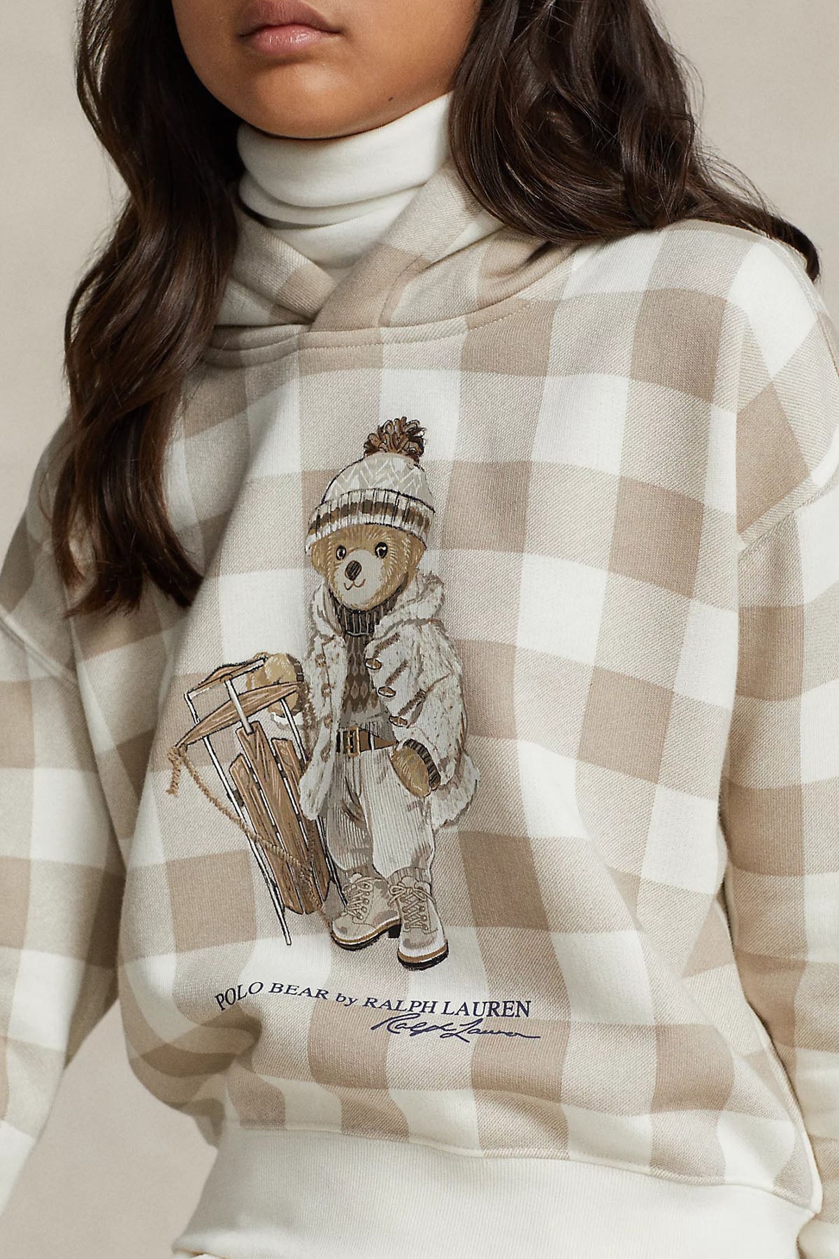 Polo Ralph Lauren Kids S-M Beden Kız Çocuk Ekoseli Kapüşonlu Polo Bear Sweatshirt-Libas Trendy Fashion Store