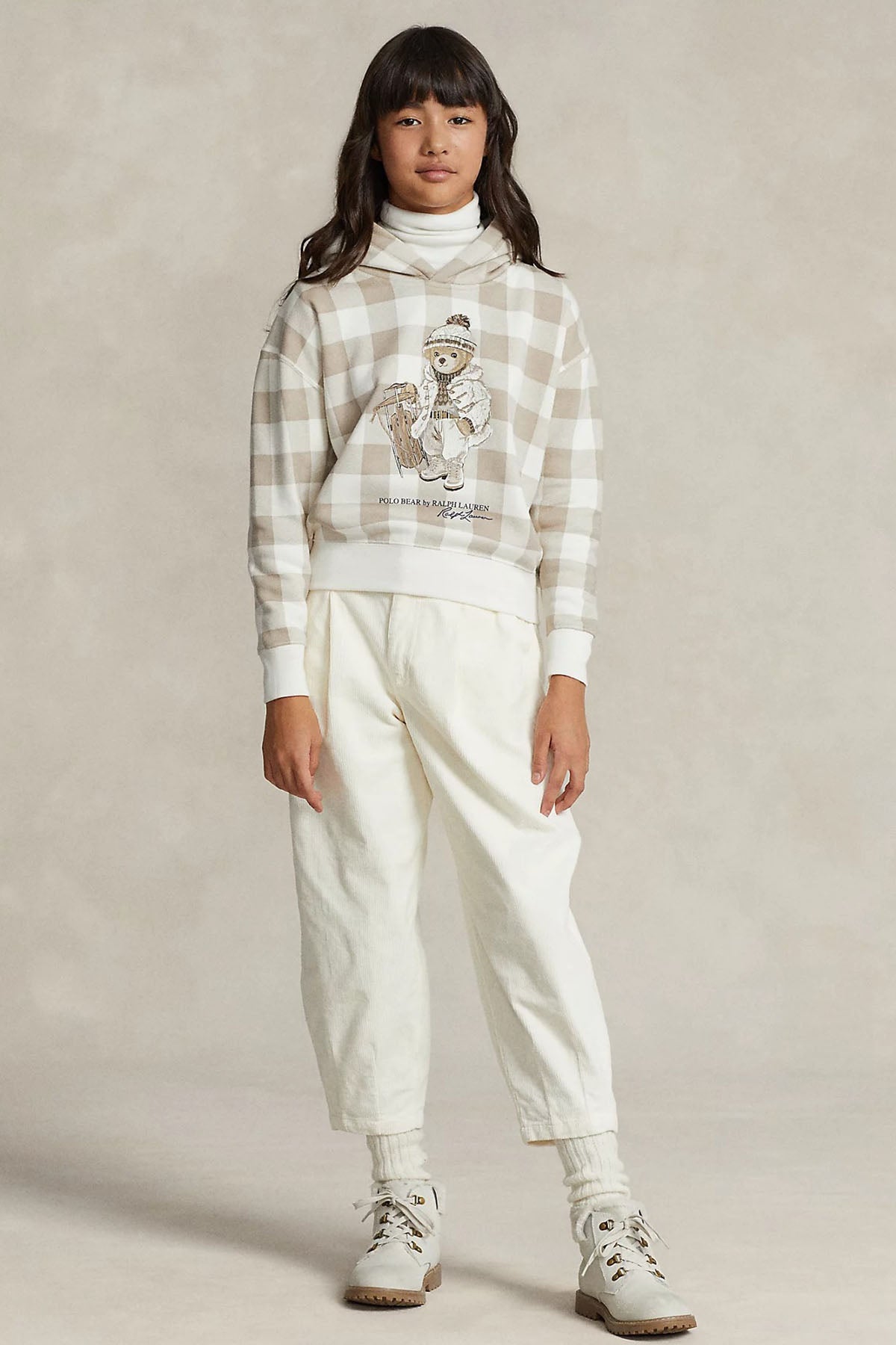 Polo Ralph Lauren Kids S-M Beden Kız Çocuk Ekoseli Kapüşonlu Polo Bear Sweatshirt-Libas Trendy Fashion Store