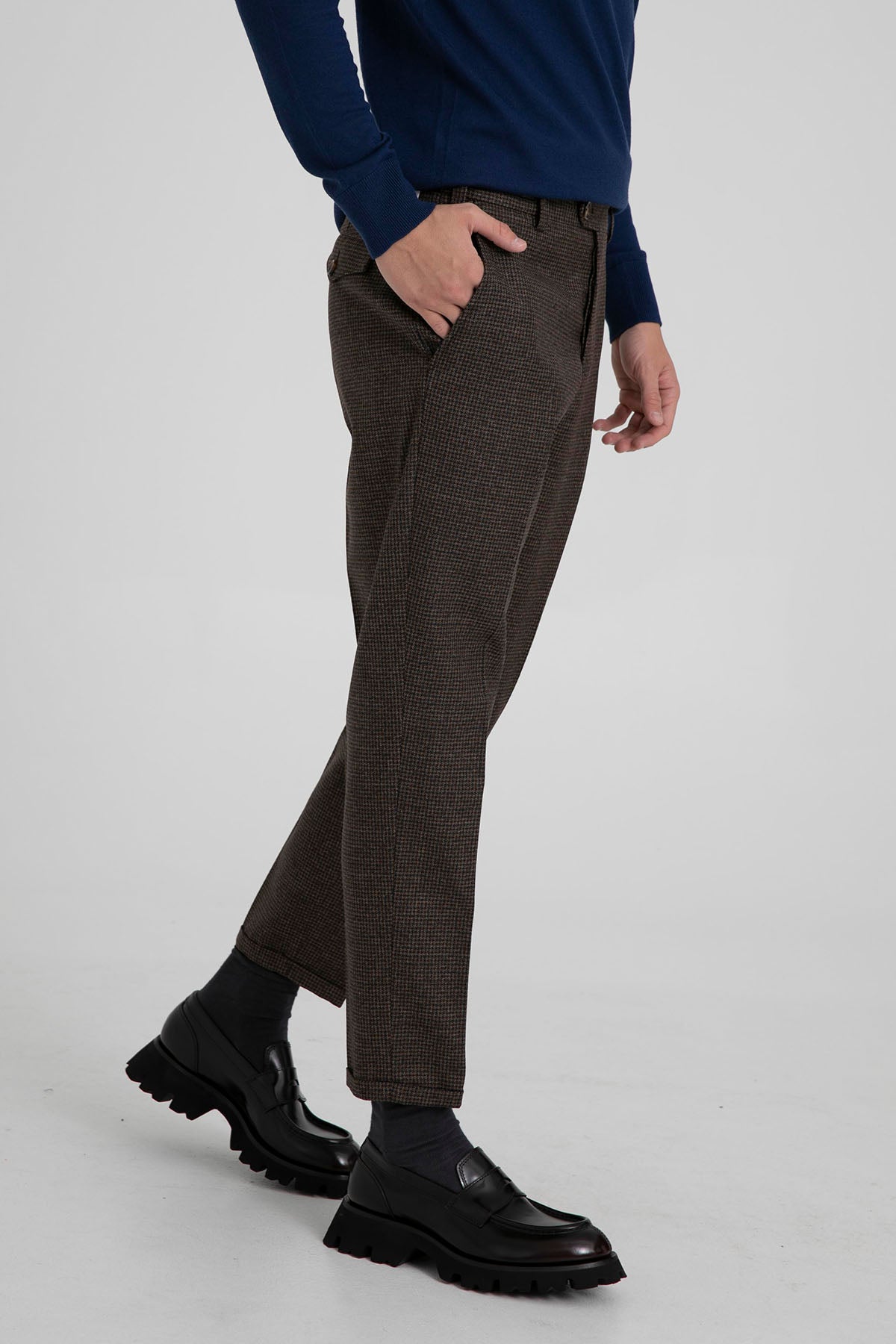 Pantaloni Torino Rebel Fit Kazayağı Desenli Duble Paça Yün Pantolon-Libas Trendy Fashion Store