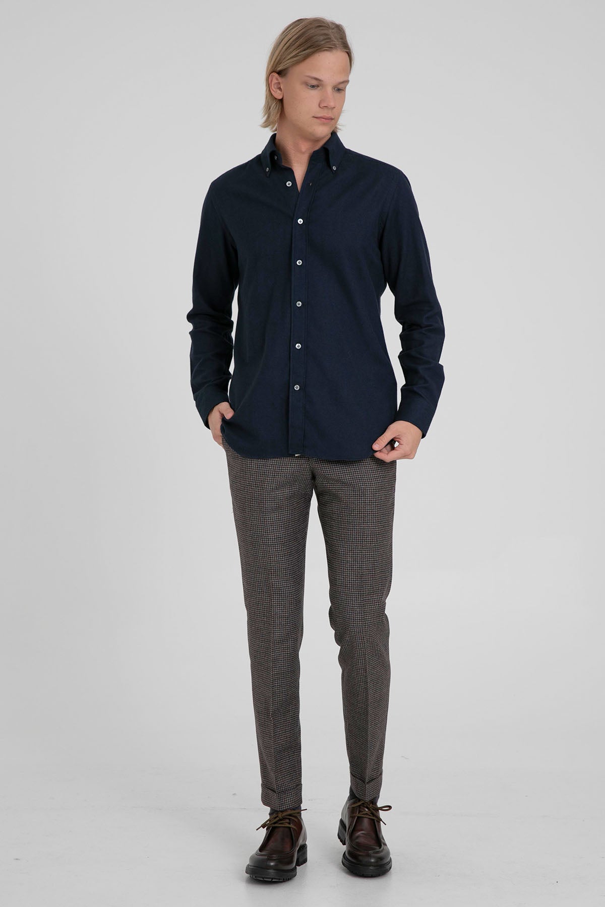 Pantaloni Torino Master Fit Piye Dö Pul Desenli Duble Paça Yün Pantolon-Libas Trendy Fashion Store