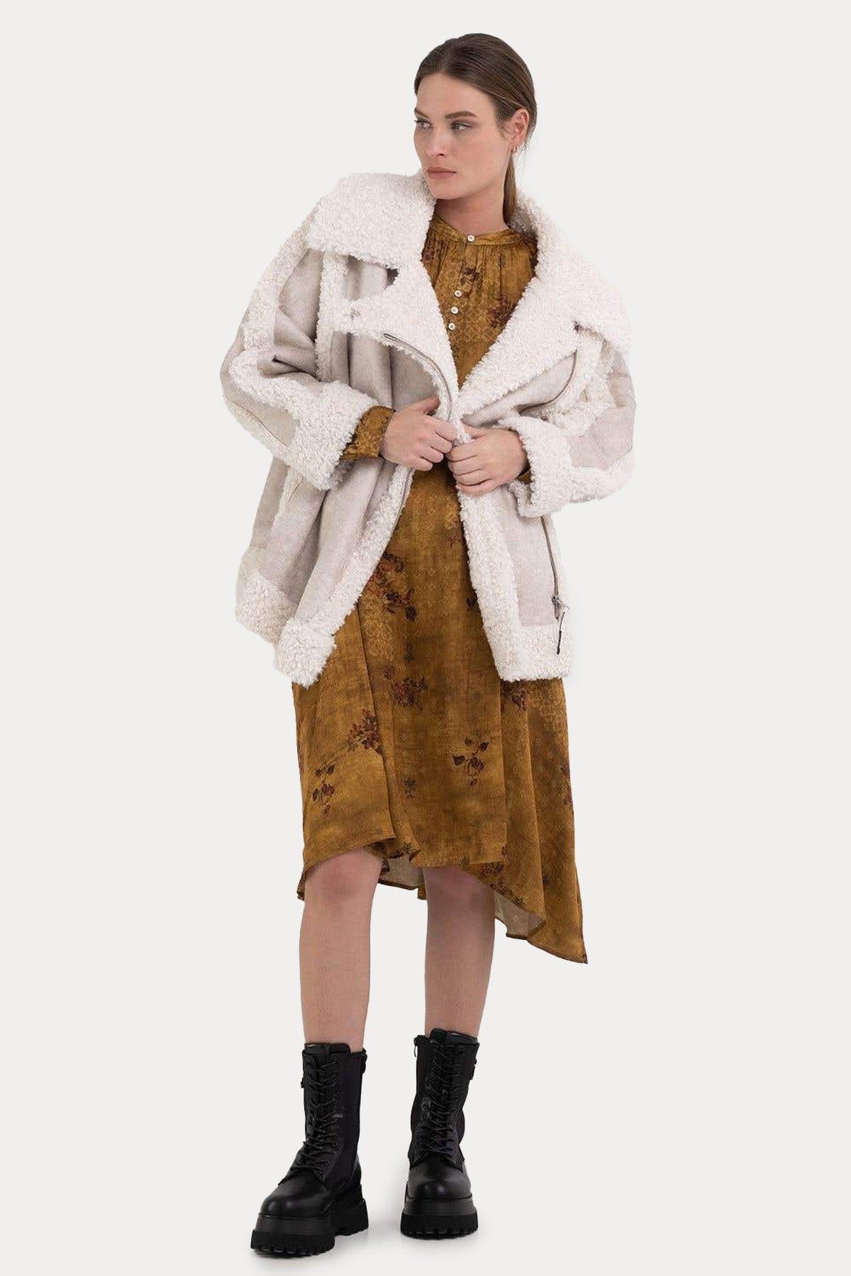 Replay Geniş Kesim Kürklü Deri Ceket-Libas Trendy Fashion Store