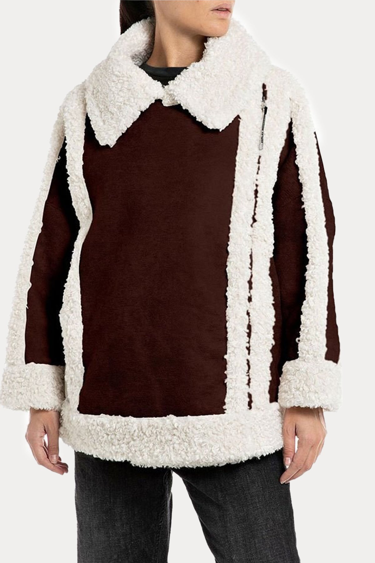 Replay Geniş Kesim Kürklü Deri Ceket-Libas Trendy Fashion Store