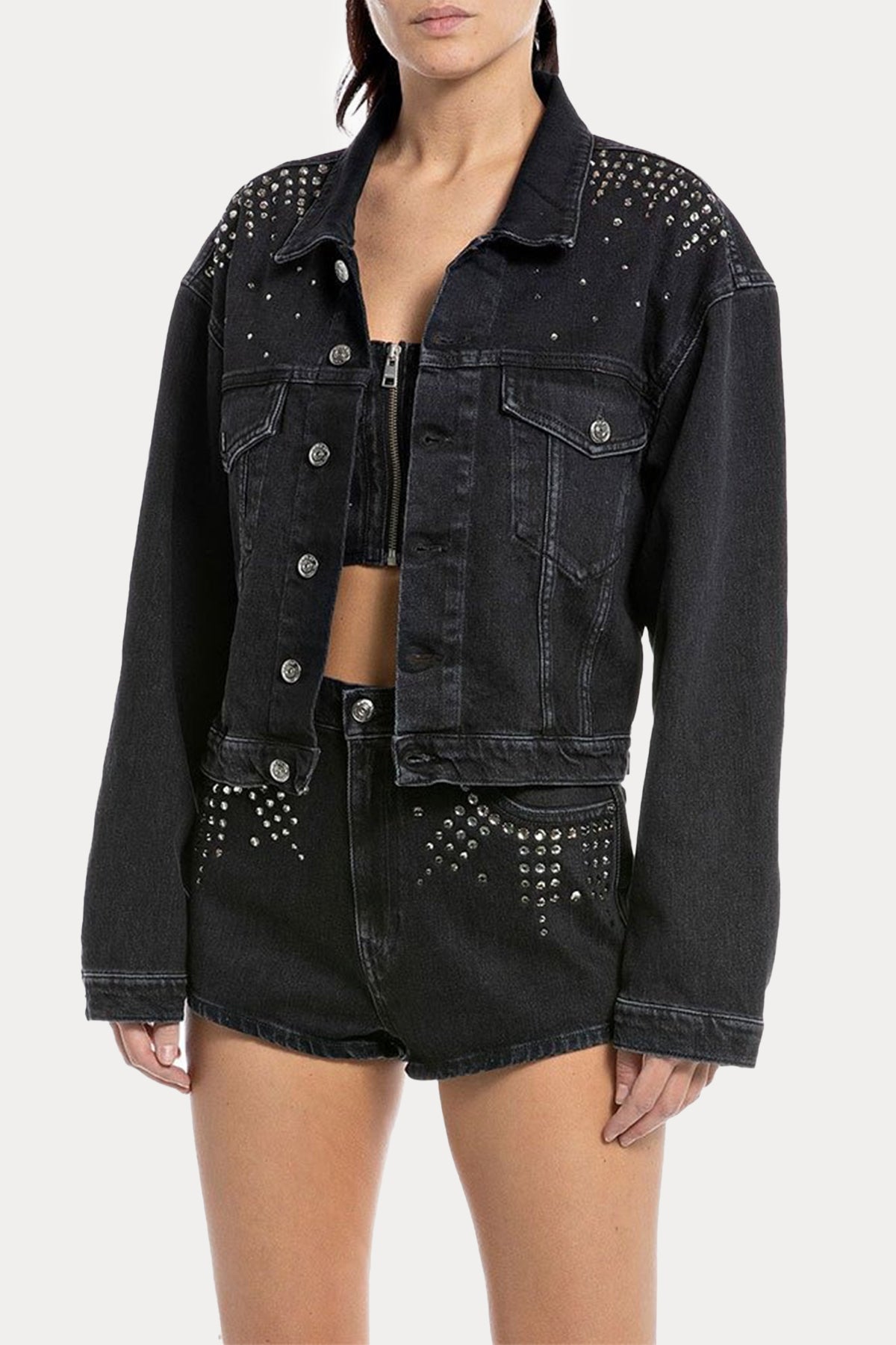 Replay Parlak Taş Aksesuarlı Denim Ceket-Libas Trendy Fashion Store