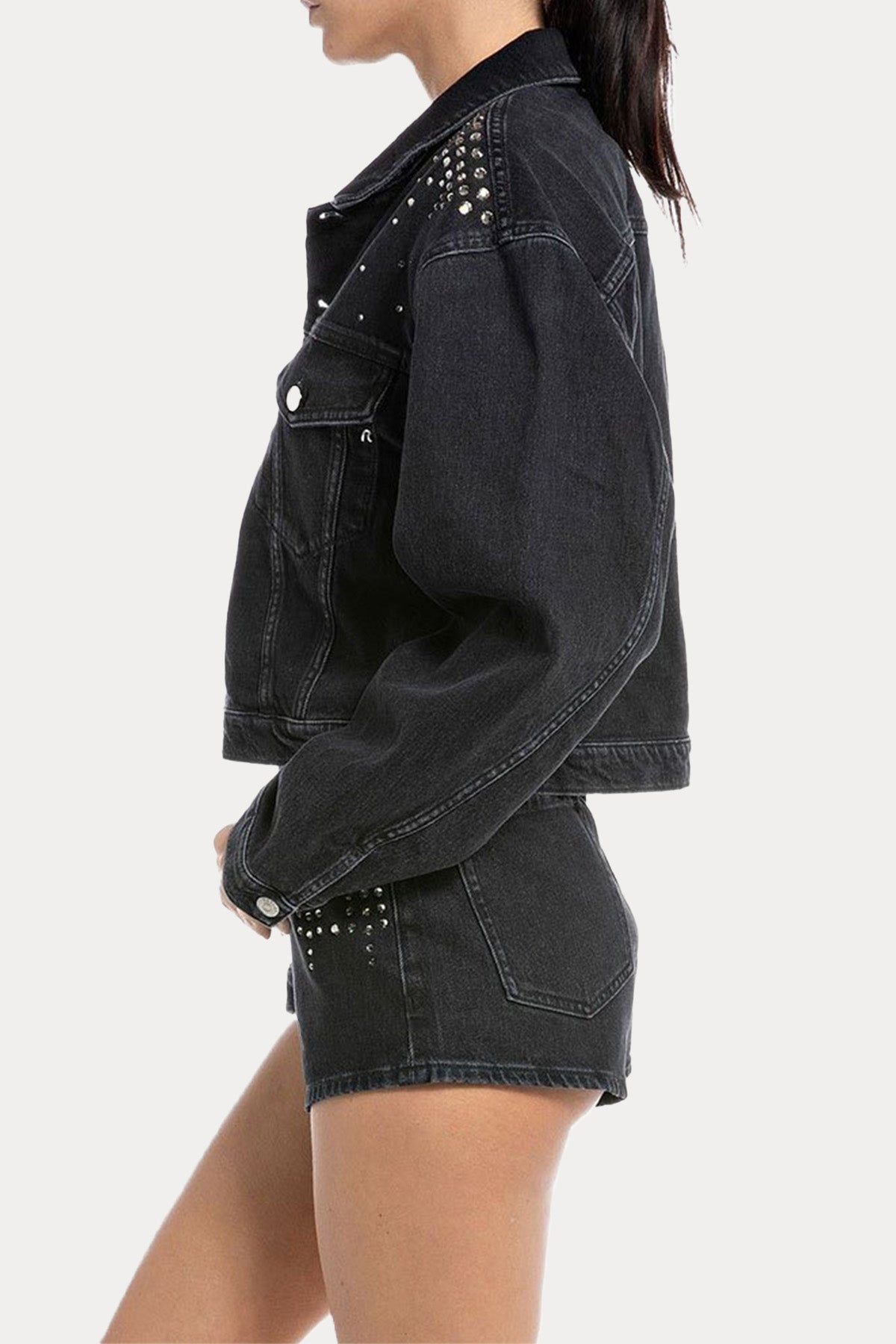 Replay Parlak Taş Aksesuarlı Denim Ceket-Libas Trendy Fashion Store