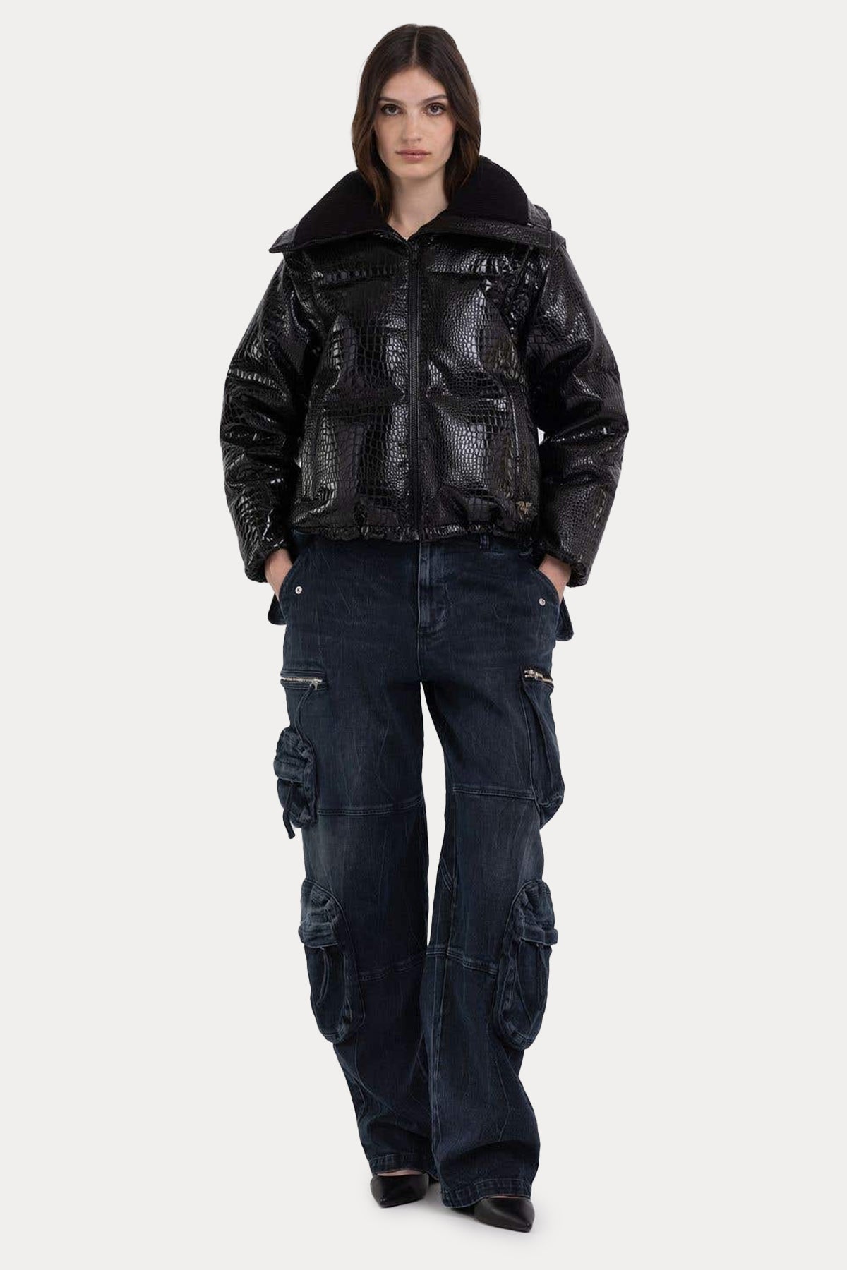 Replay Demonte Kollu Krokodil Desenli Puffer Mont-Libas Trendy Fashion Store