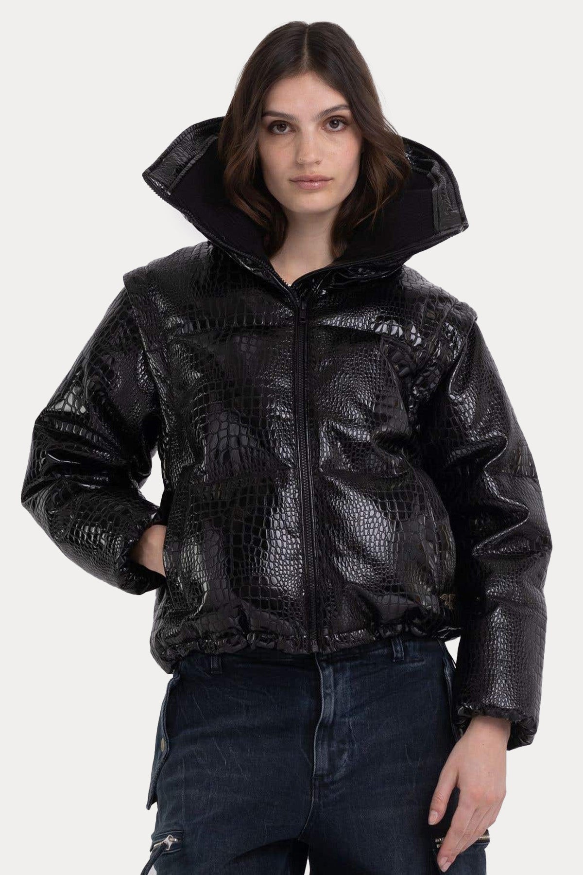 Replay Demonte Kollu Krokodil Desenli Puffer Mont-Libas Trendy Fashion Store
