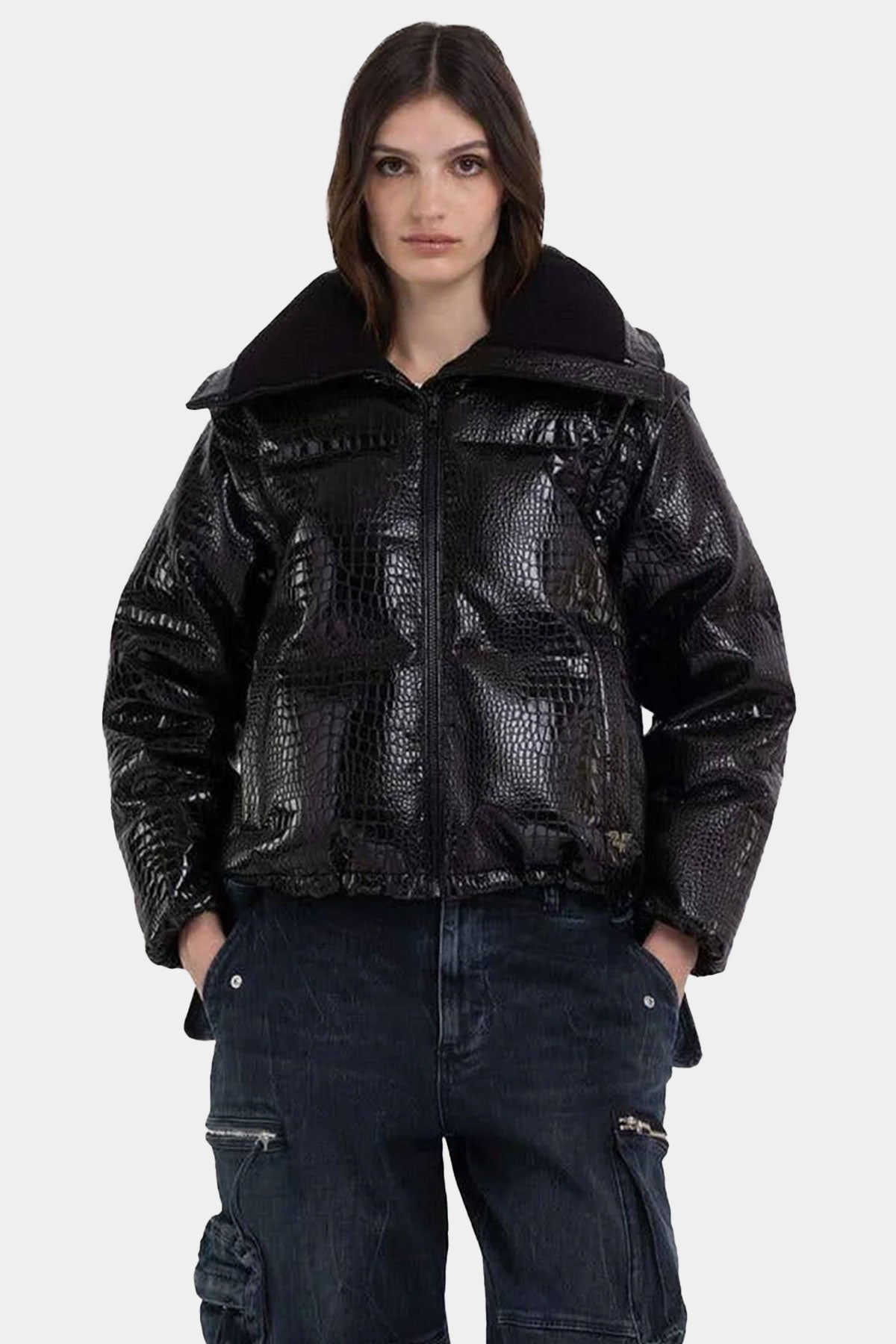 Replay Demonte Kollu Krokodil Desenli Puffer Mont