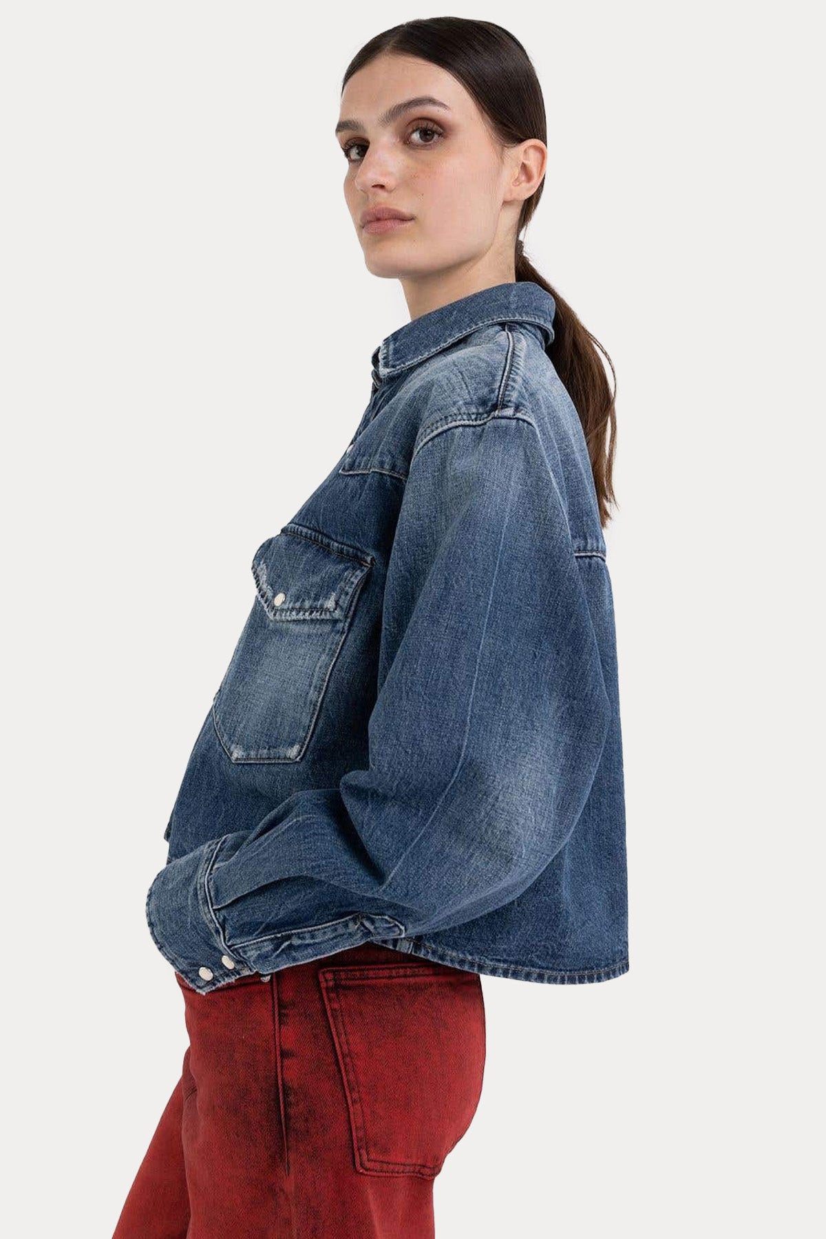 Replay Relaxed Fit Crop Denim Gömlek-Libas Trendy Fashion Store