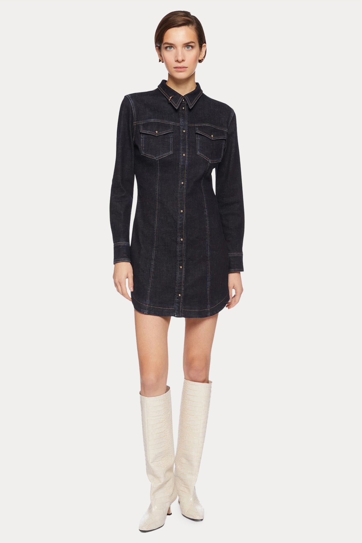 Dondup Slim Fit Mini Denim Gömlek Elbise-Libas Trendy Fashion Store