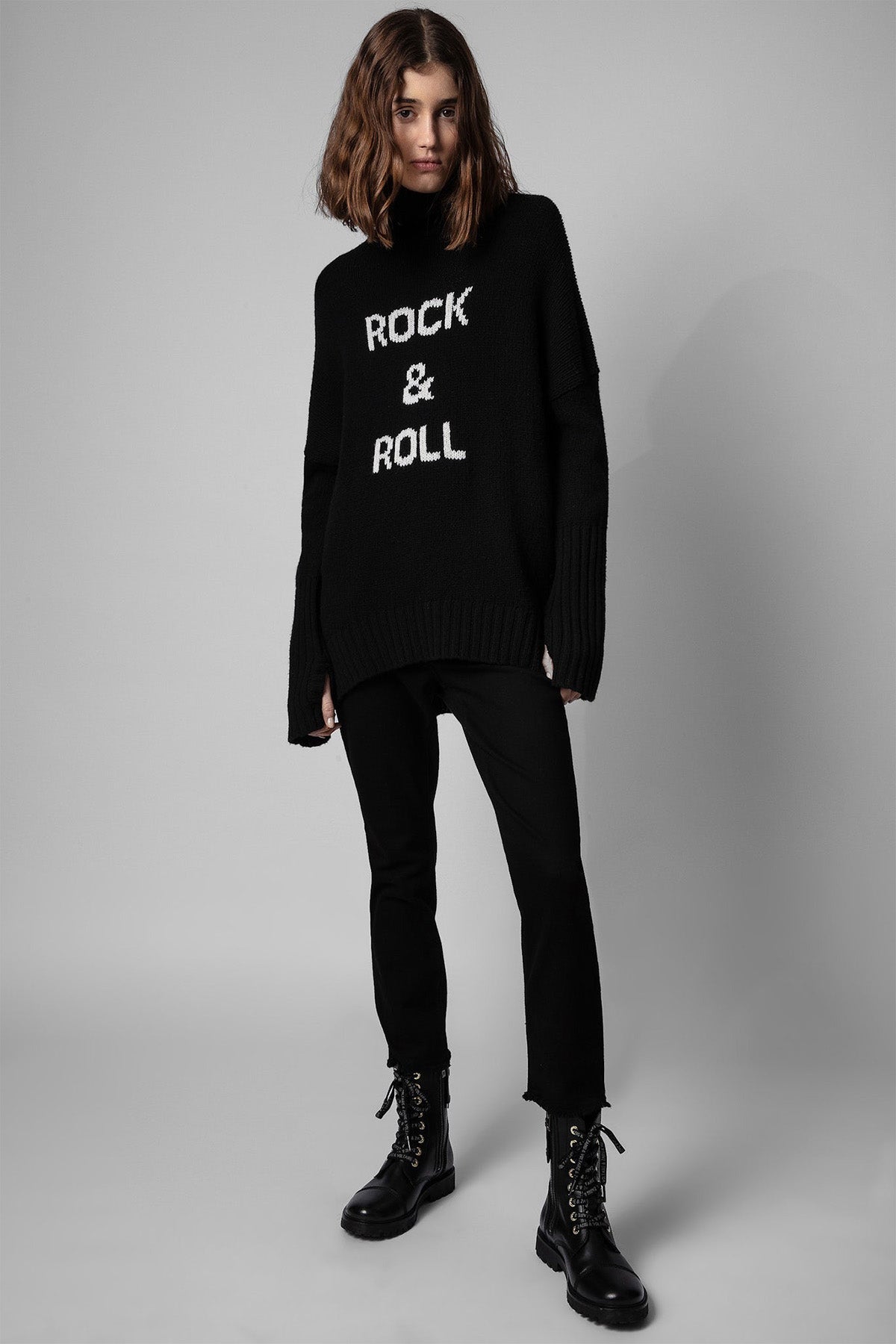 Zadig & Voltaire Rock & Roll Yazılı Geniş Kesim Balıkçı Yaka Yün Triko-Libas Trendy Fashion Store