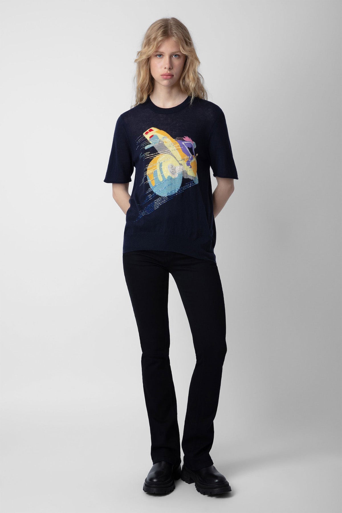 Zadig & Voltaire Motosiklet Detaylı Kısa Kollu Kaşmir Triko-Libas Trendy Fashion Store