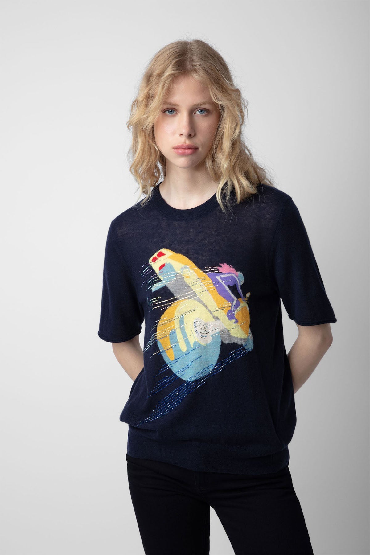 Zadig & Voltaire Motosiklet Detaylı Kısa Kollu Kaşmir Triko-Libas Trendy Fashion Store