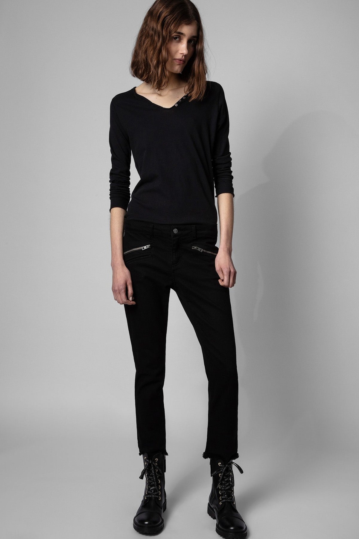 Zadig & Voltaire Kuru Kafa Logolu Uzun Kollu T-shirt-Libas Trendy Fashion Store