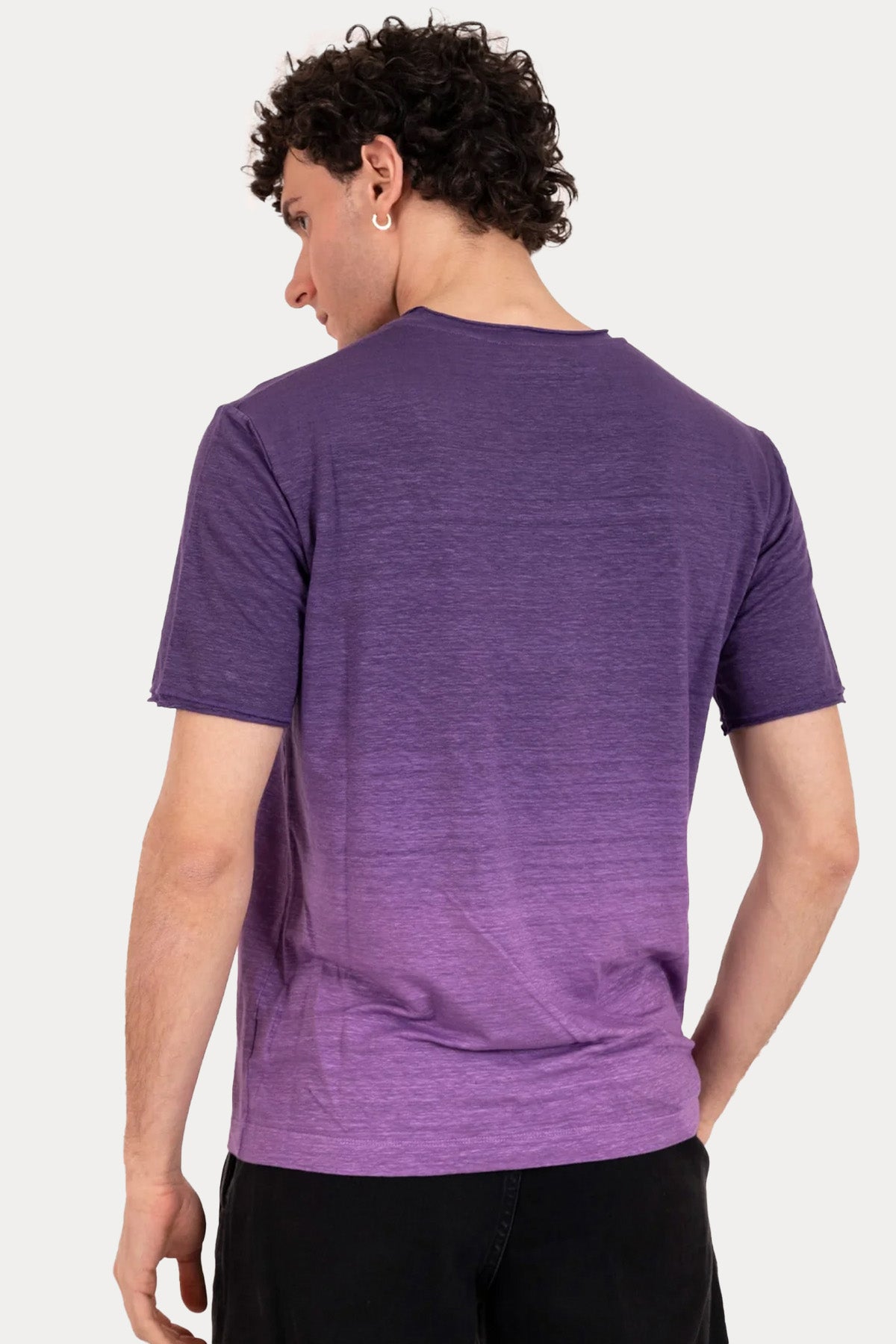 Manifattura Yuvarlak Yaka Degrade Streç Keten T-shirt