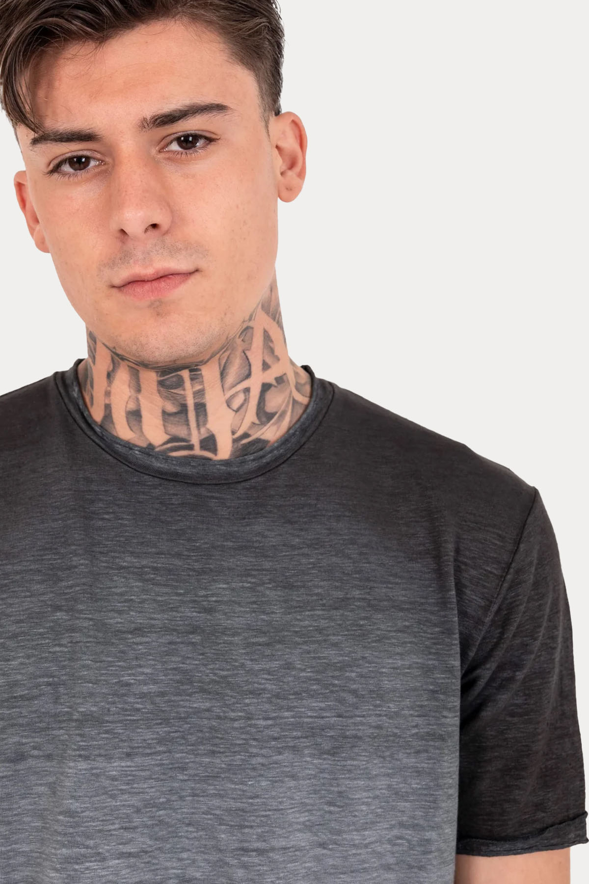 Manifattura Yuvarlak Yaka Degrade Streç Keten T-shirt-T-shirt-Libas