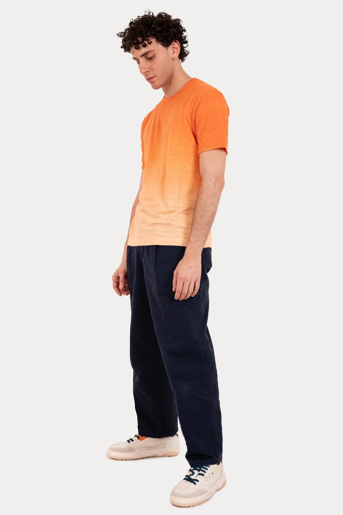 Manifattura Yuvarlak Yaka Degrade Streç Keten T-shirt