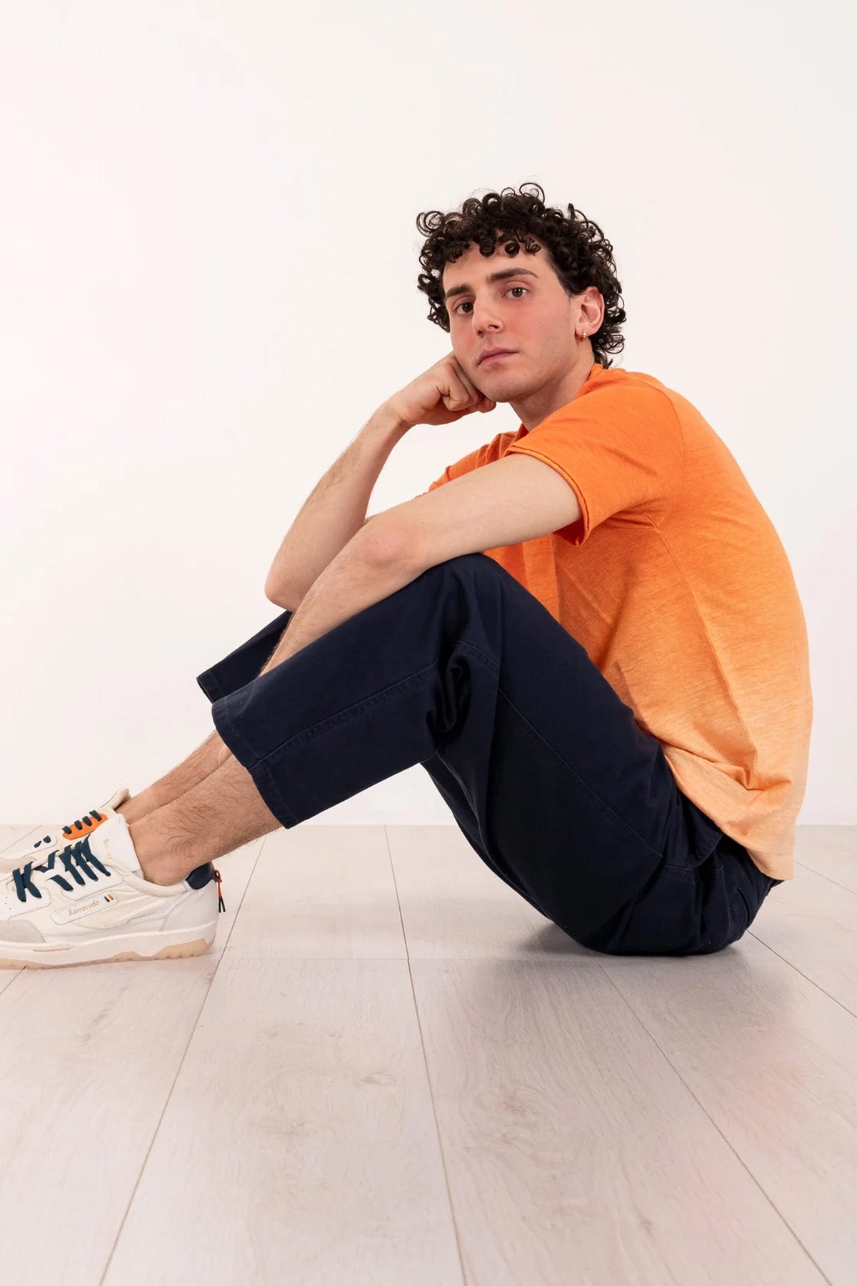 Manifattura Yuvarlak Yaka Degrade Streç Keten T-shirt