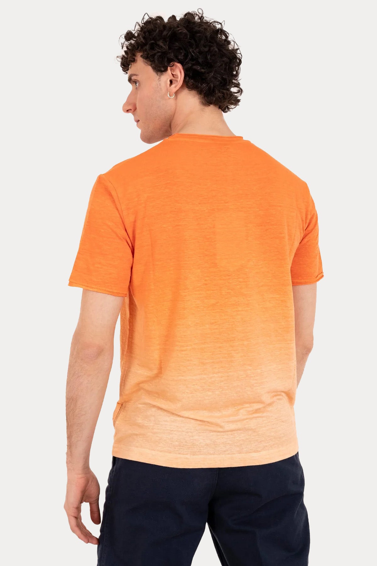 Manifattura Yuvarlak Yaka Degrade Streç Keten T-shirt