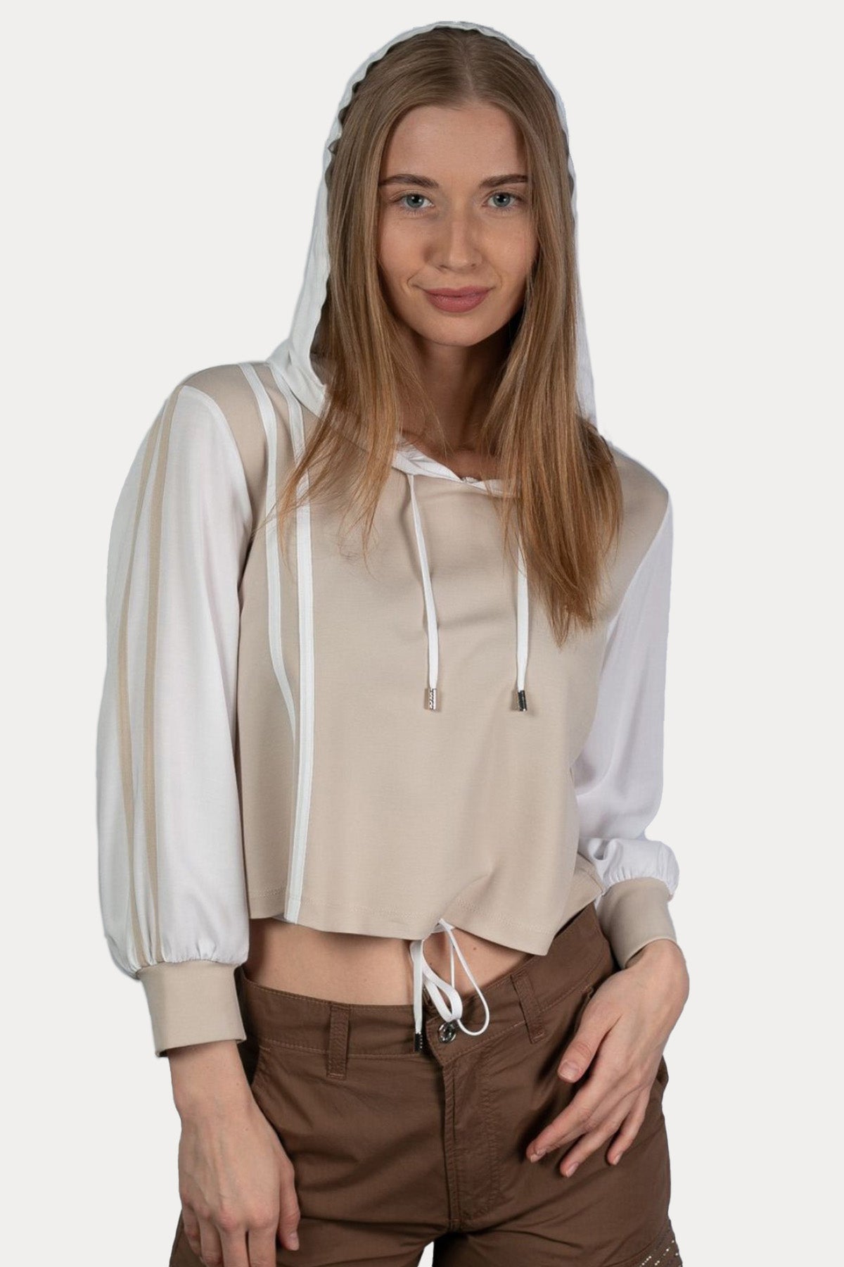 Liu Jo Kapüşonlu Crop Sweatshirt-Sweatshirt-Libas