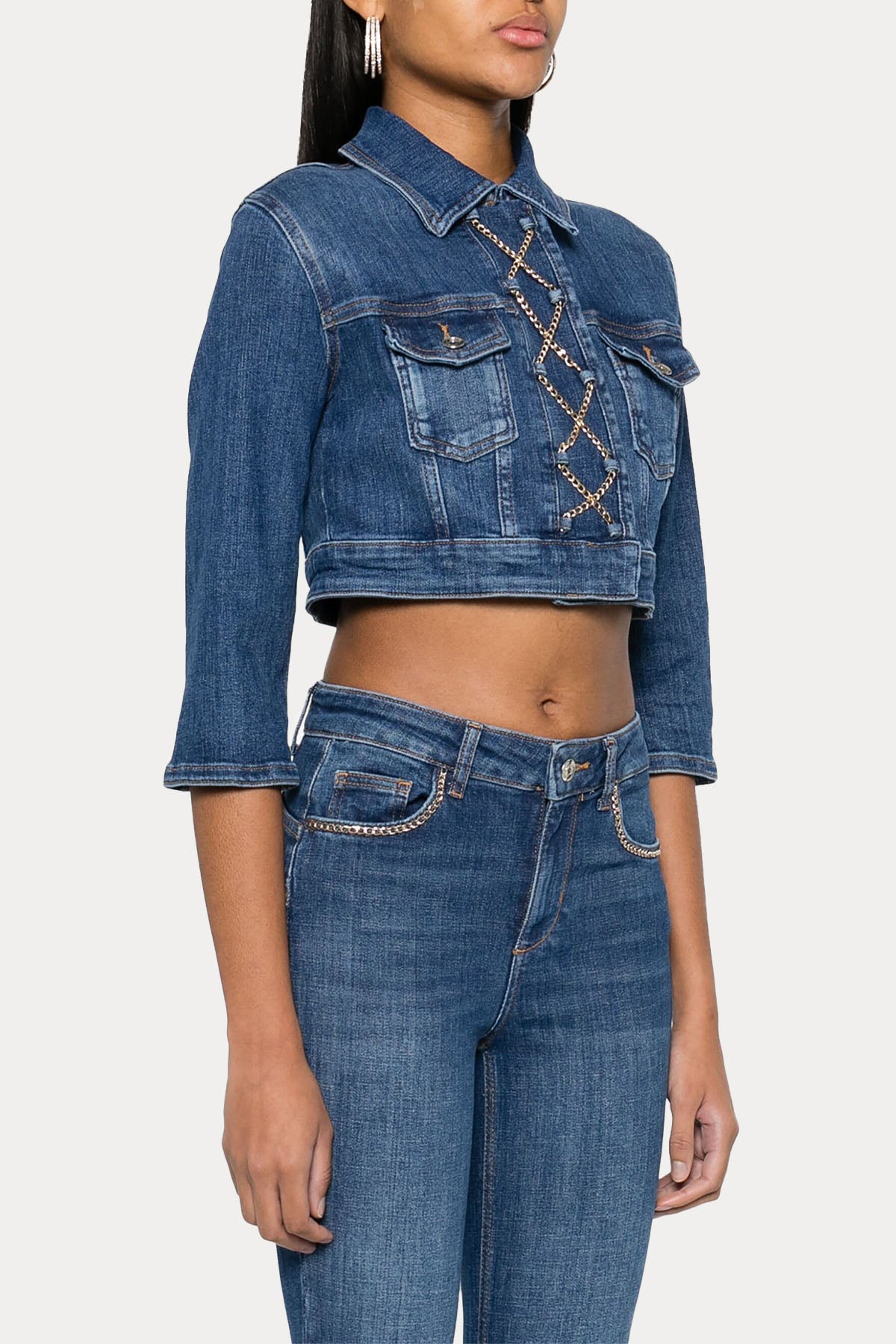 Liu Jo Zincir Aksesuarlı Crop Denim Ceket
