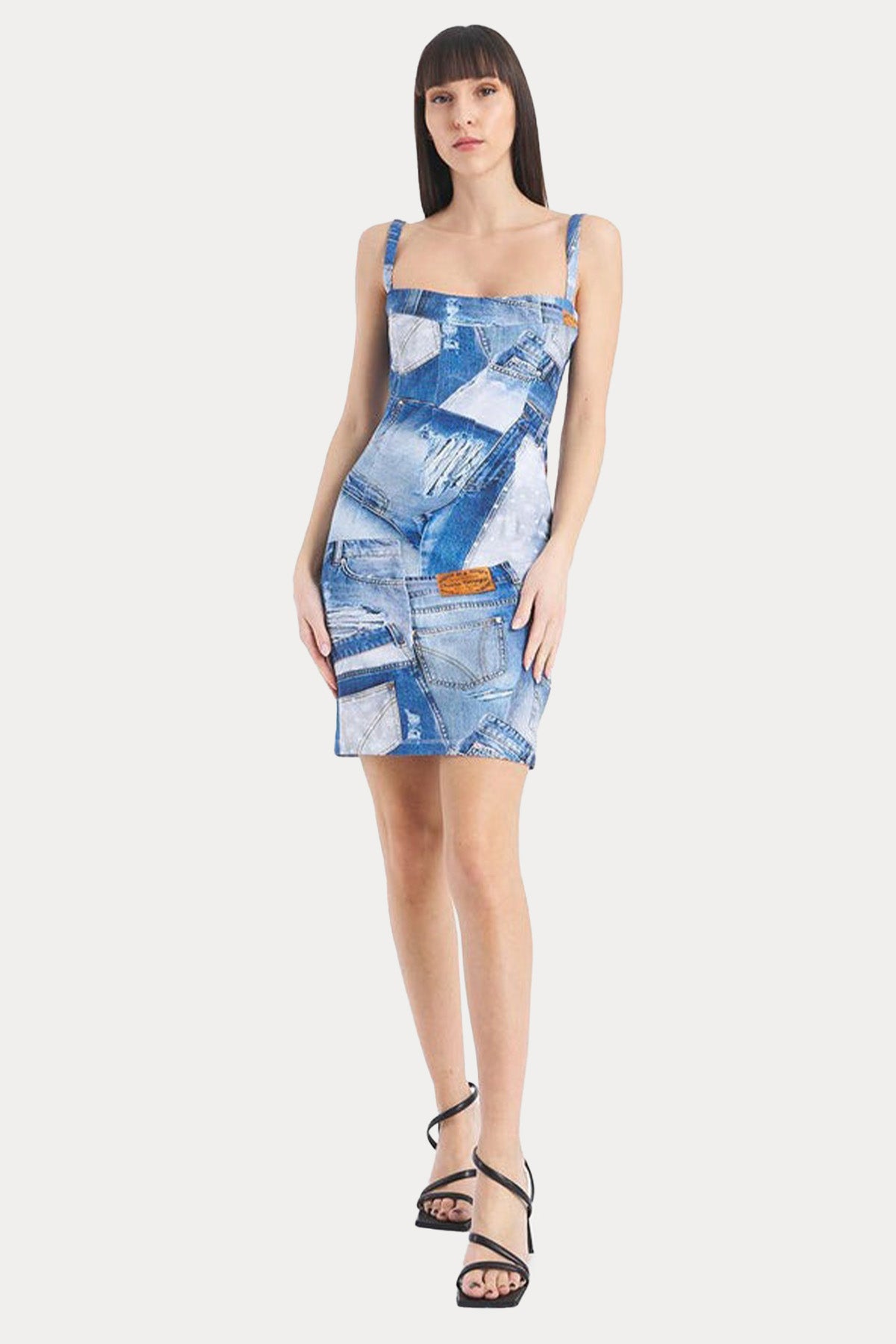 Chiara Ferragni Denim Desenli Streç Mini Elbise