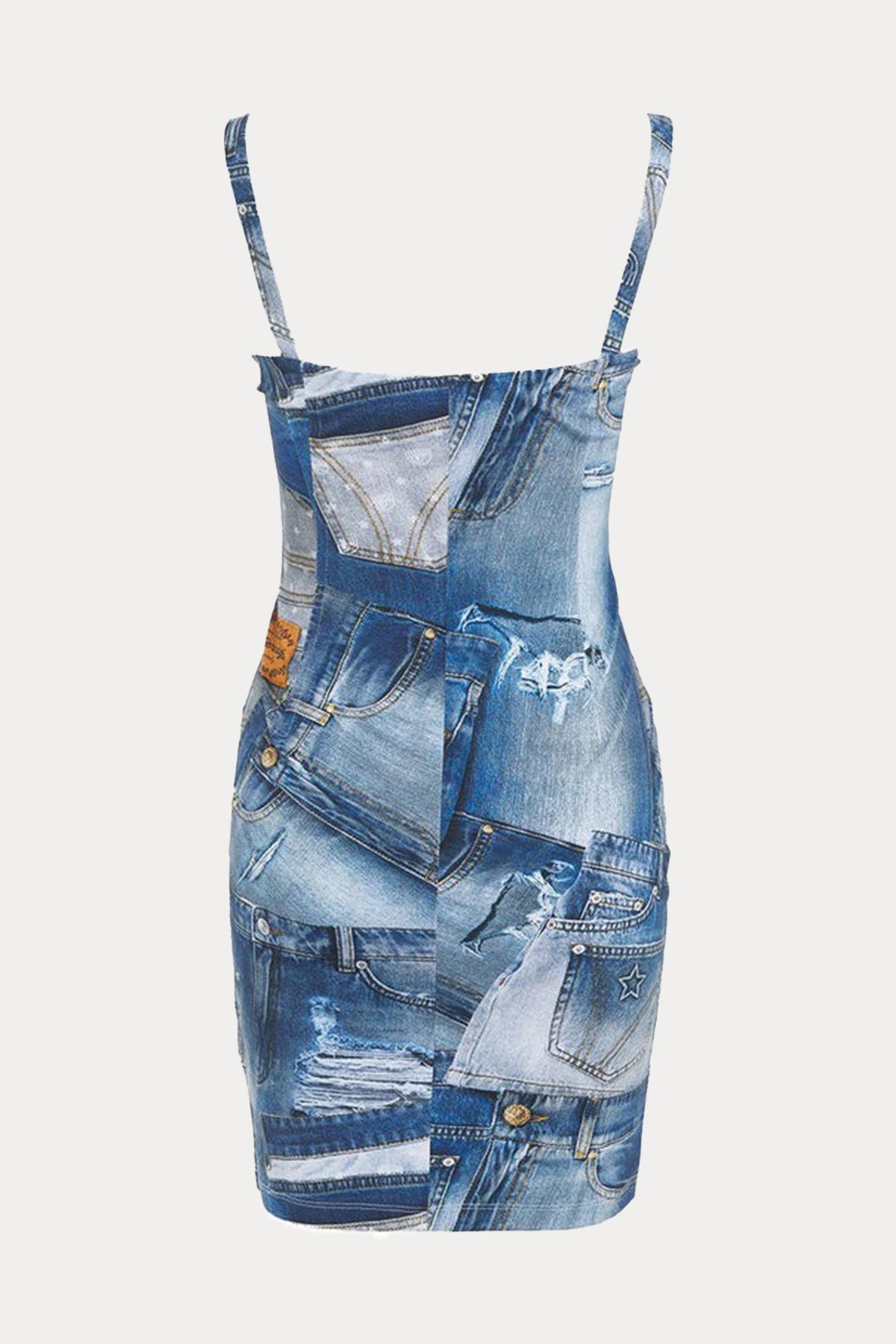 Chiara Ferragni Denim Desenli Streç Mini Elbise