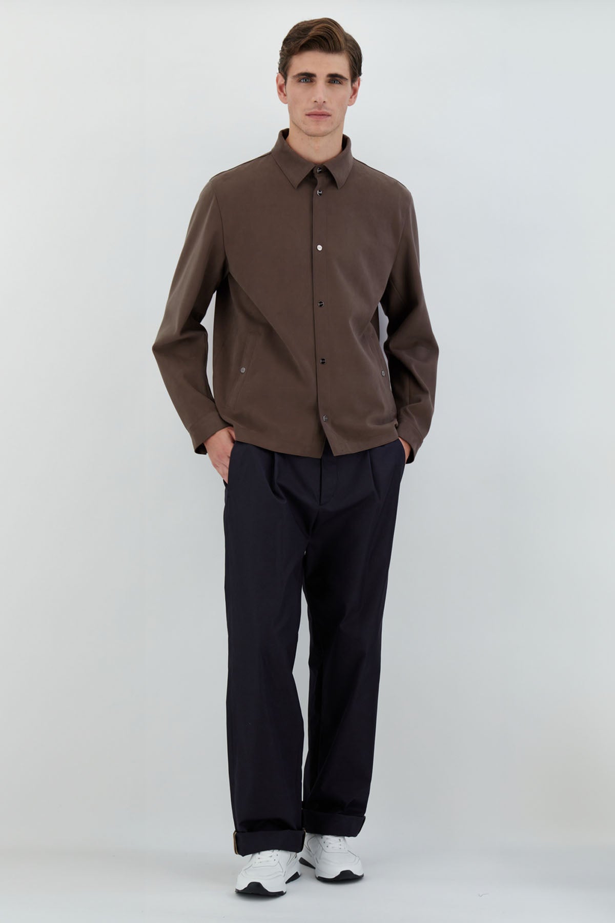 Herno Cep Detaylı Alcantara Kumaş Gömlek Ceket