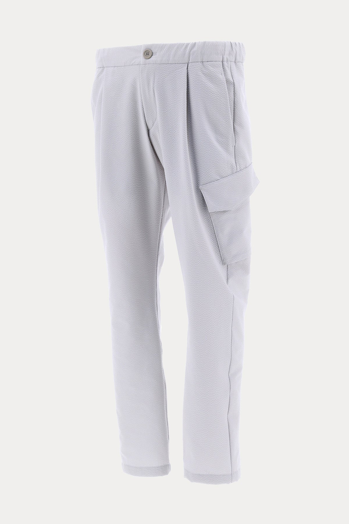 Herno Tek Pileli Gofre Kumaş Beli Lastikli Kargo Pantolon-Pantolon-Libas