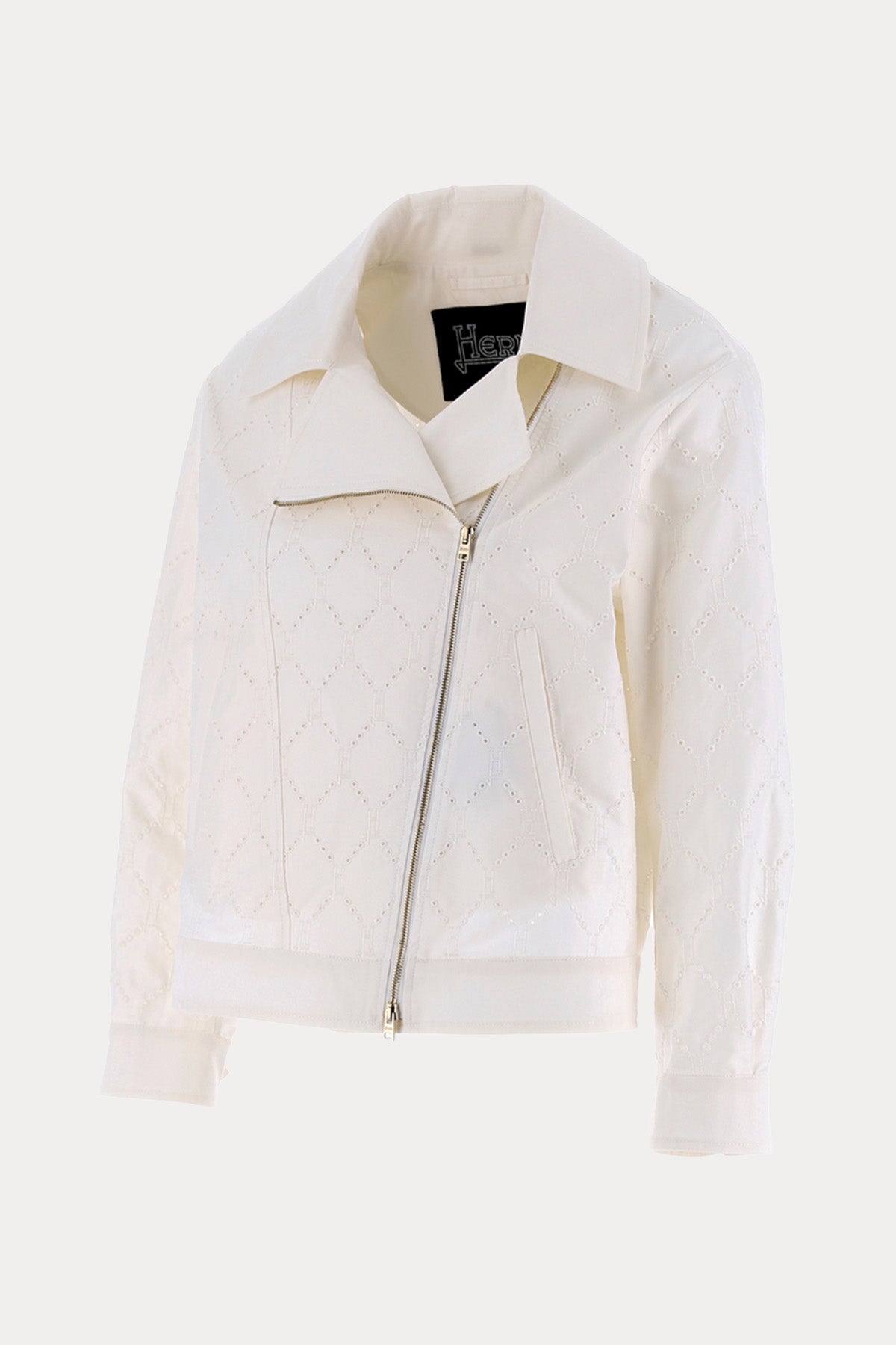 Herno Çapraz Fermuarlı Lazer Kesim Nakış Detaylı Ceket