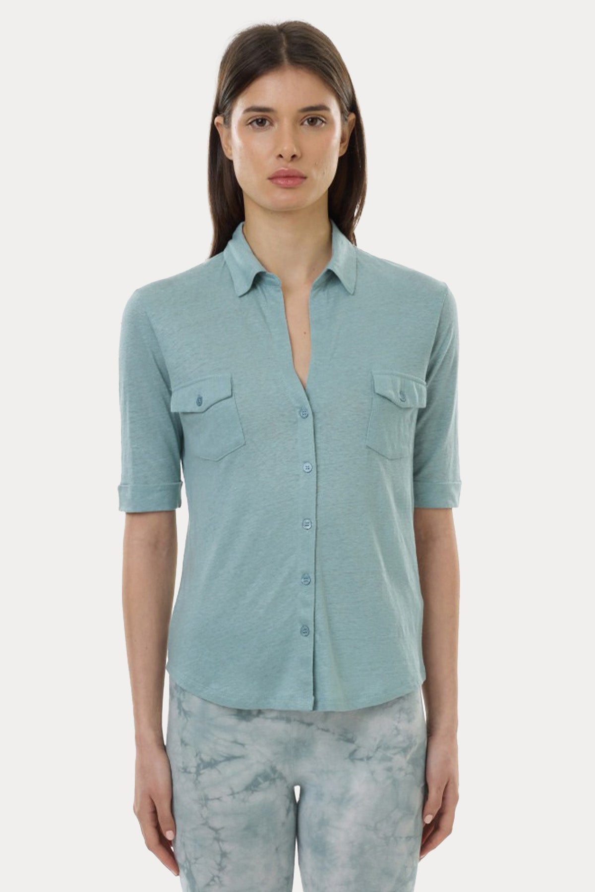 Majestic  Lydia Cepli Streç Keten Gömlek